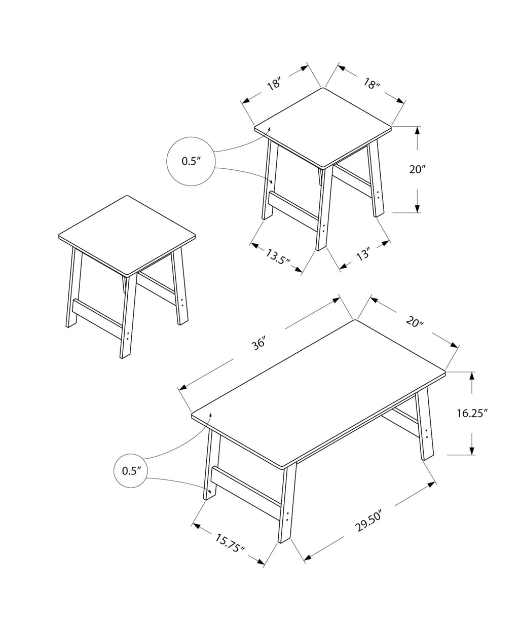 3-Piece Table Set - Coffee, End, Side, Accent