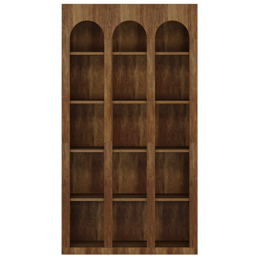 70.87" 5-Tier Rustic Brown Farmhouse Arched Bookcase