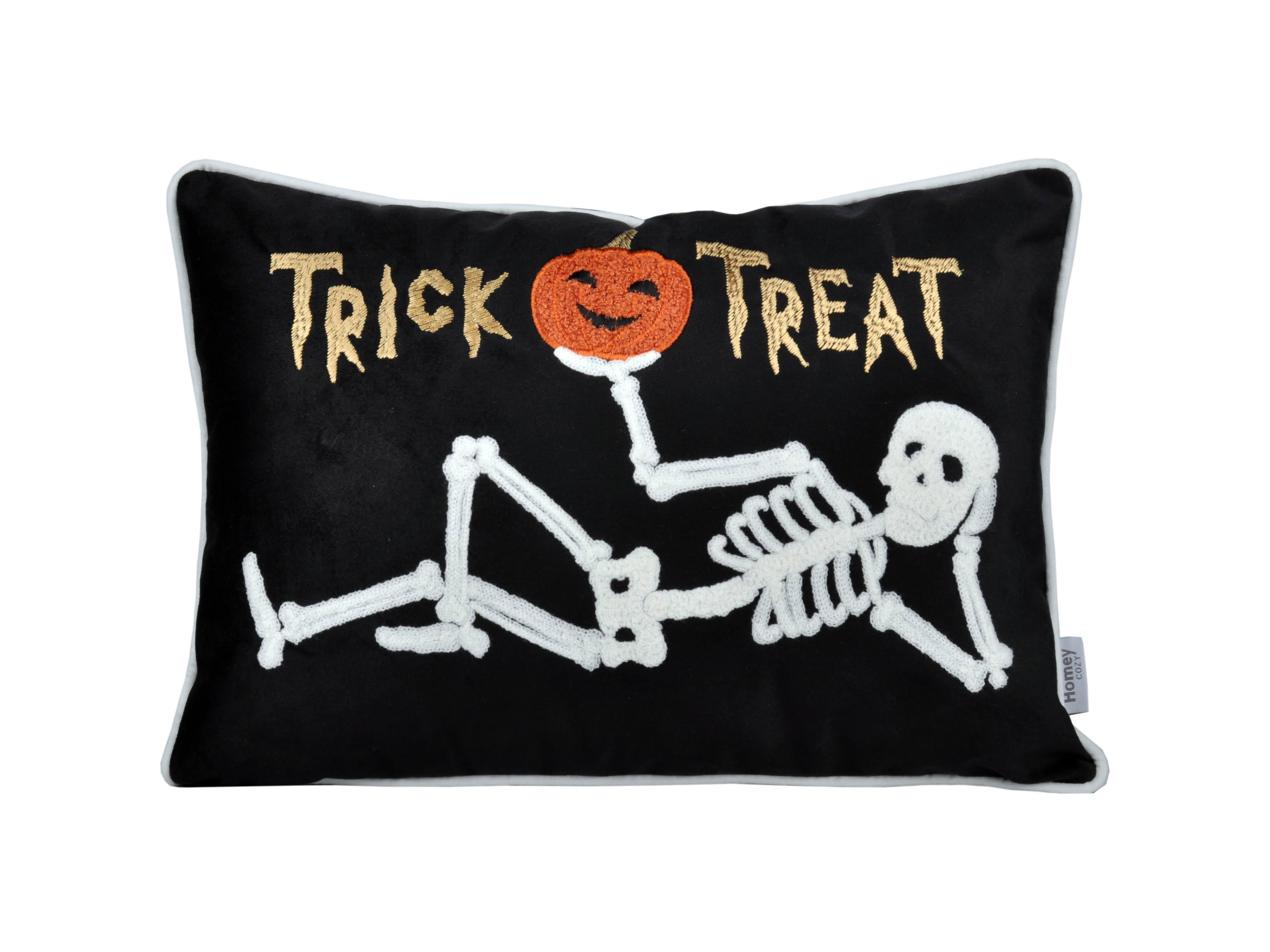 Trick or Treat Skeleton Velvet Throw Pillow