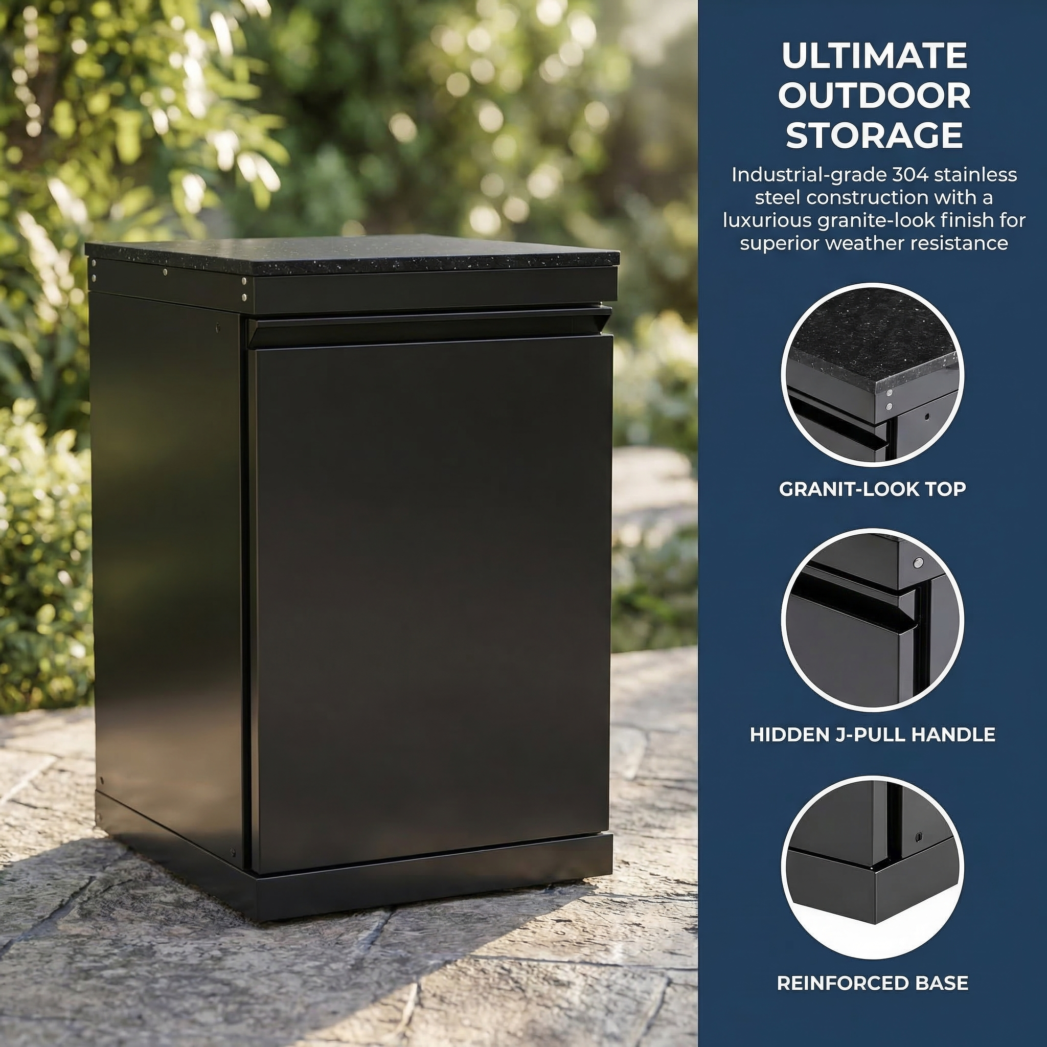 Black Single-Door Storage Locker for Outdoor Kitchen Islands