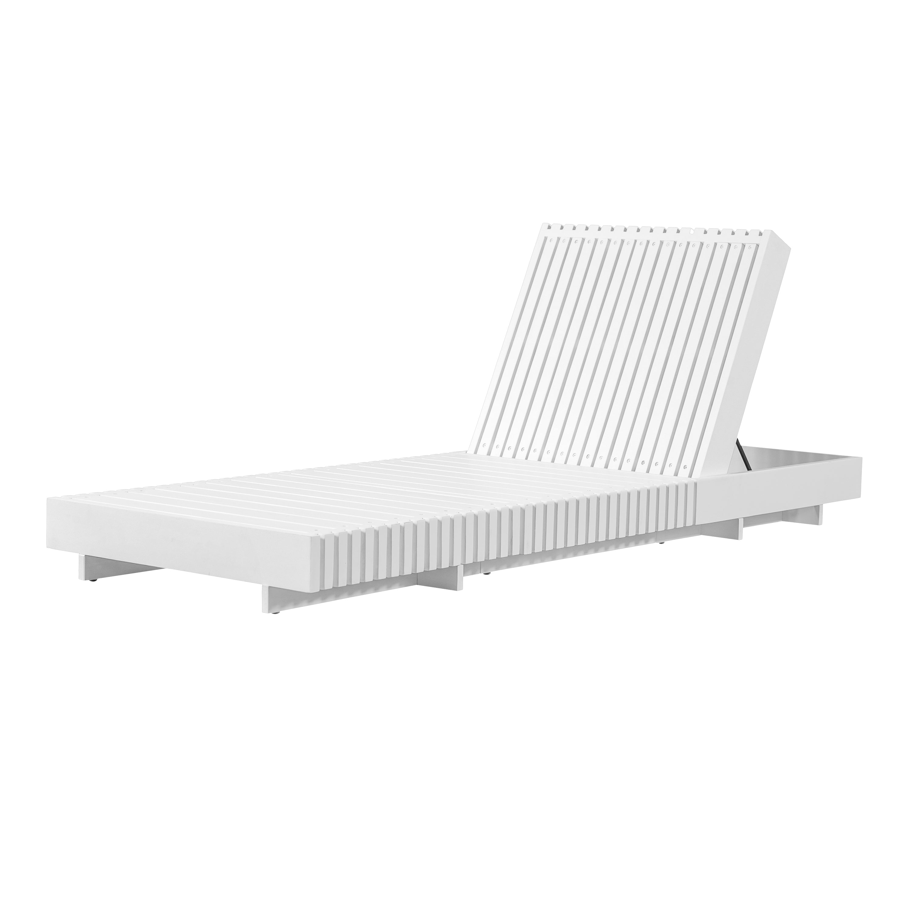 White Acacia Solid Wood Outdoor Chaise Lounge with Dark Cushion