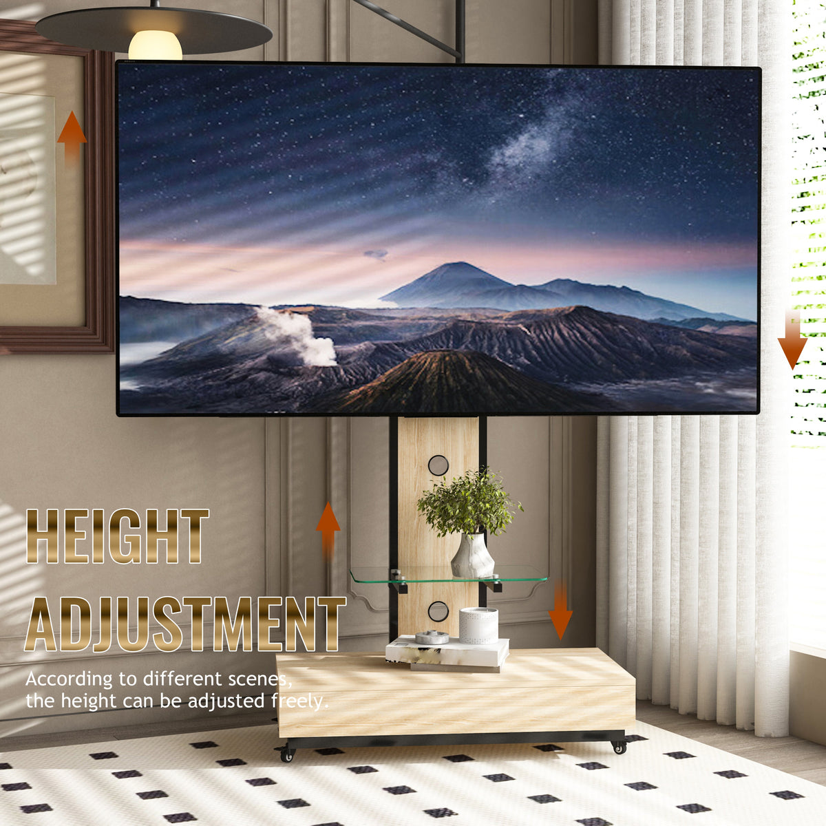 Elegant Mobile TV Stand with Push-Pull Drawer