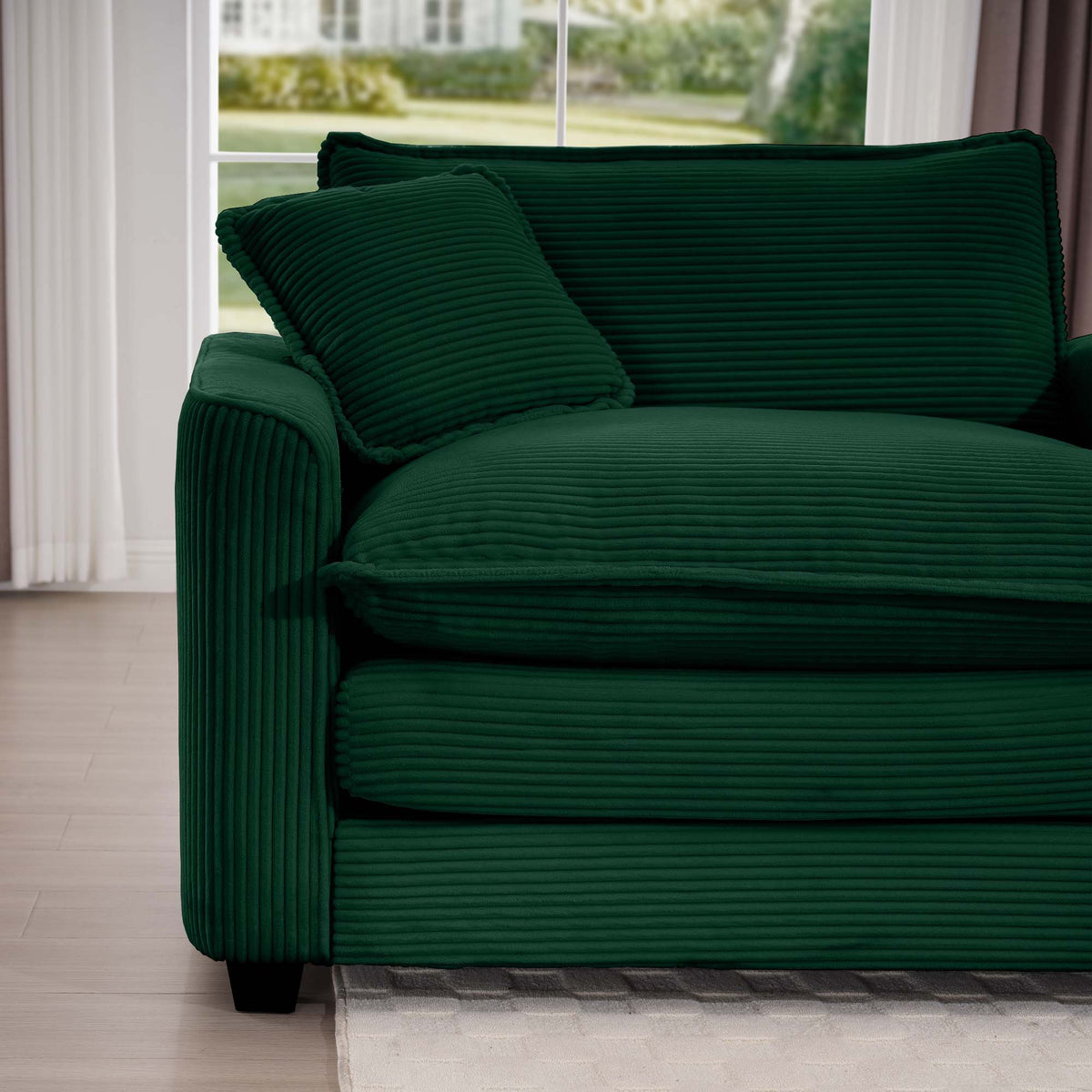 Green Corduroy Fabric Comfortable Single Chair Deep Seat Sofa