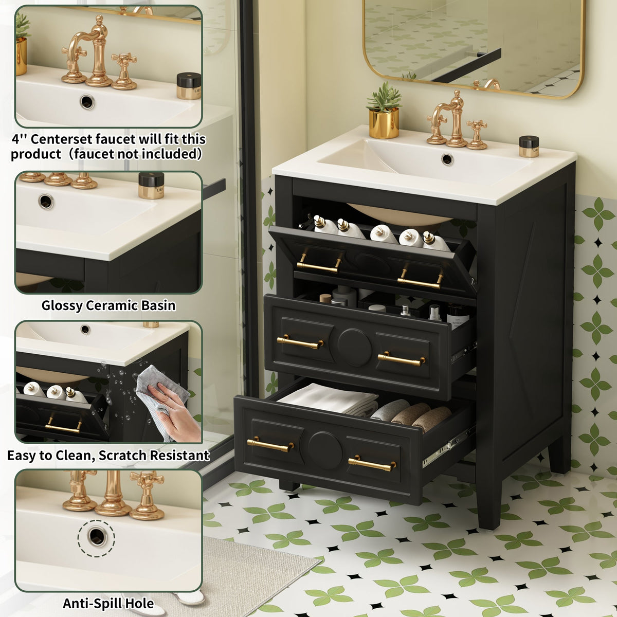 24'' Bathroom Vanity with Ceramic Sink Combo