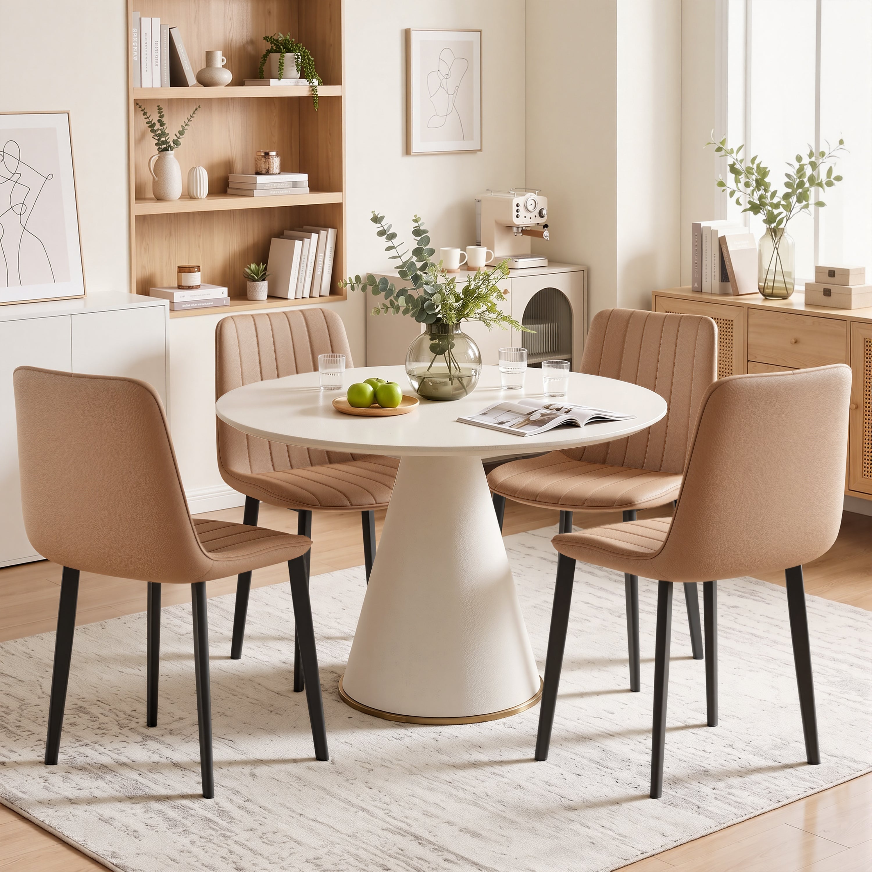 Brown PU Leather Dining Chair with Metal Legs