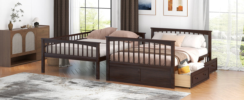 Full Over Full Bunk Bed with Drawers, Convertible Beds