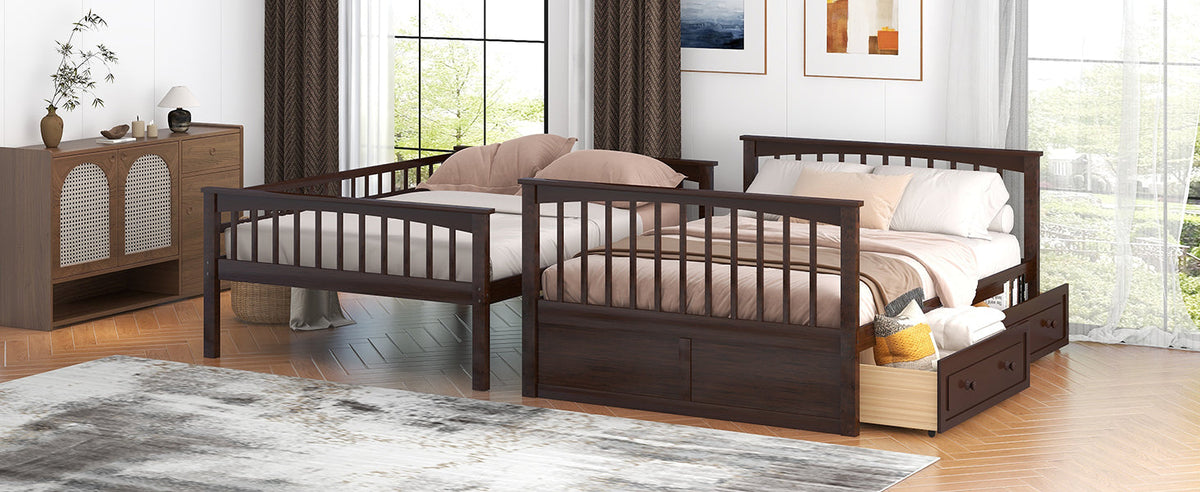 Full Over Full Bunk Bed with Drawers, Convertible Beds