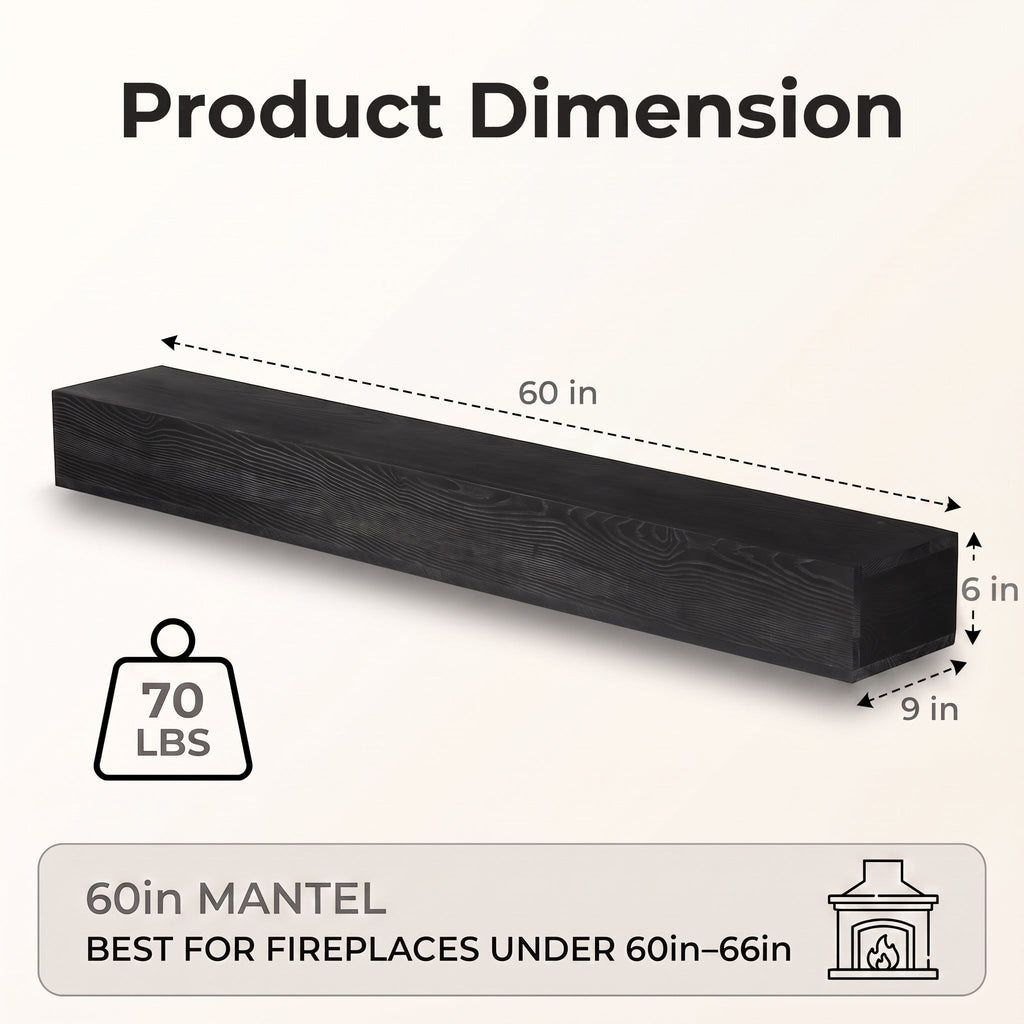 60'' Fireplace Mantel Pine Wood Wall-Mounted Shelf
