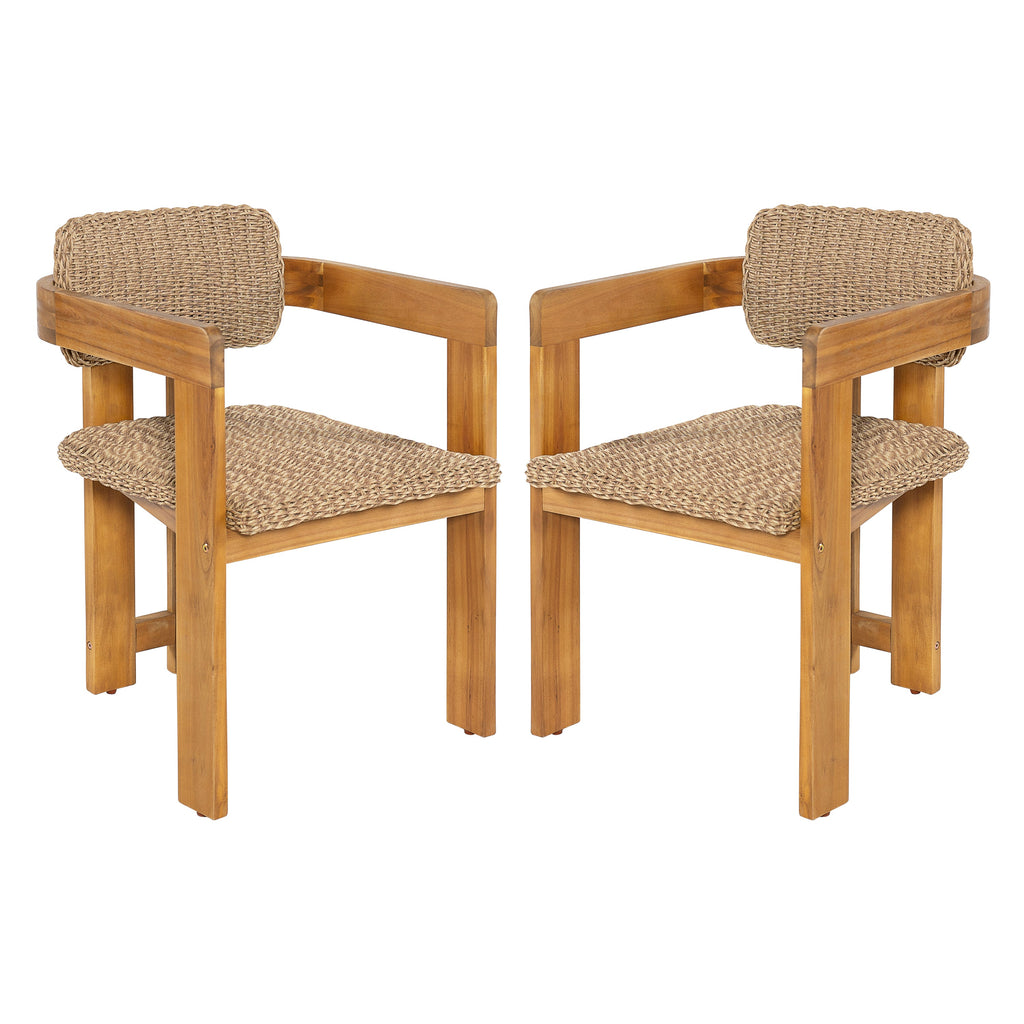 Outdoor Acacia Wood Dining Chair with Handwoven Rattan Seat and Back