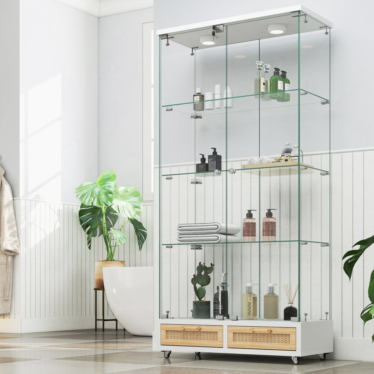 Modern Glass Display Cabinet with Large Drawers