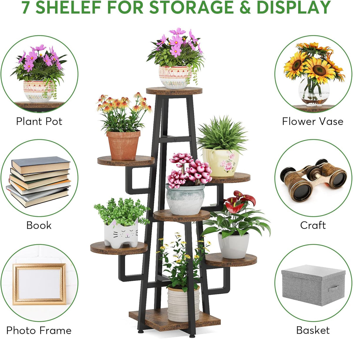 43.30" Tall 7-Tier Rustic Display Shelf