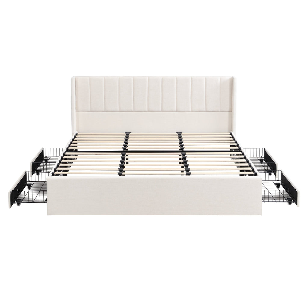 Large-Capacity Upholstered Storage Bed With Drawers