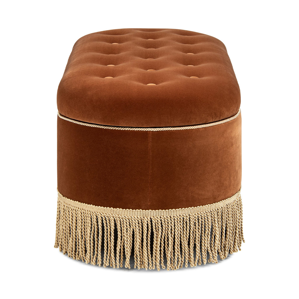 Melinda 48.5" Oval Tufted Bullion Fringe Storage Bench