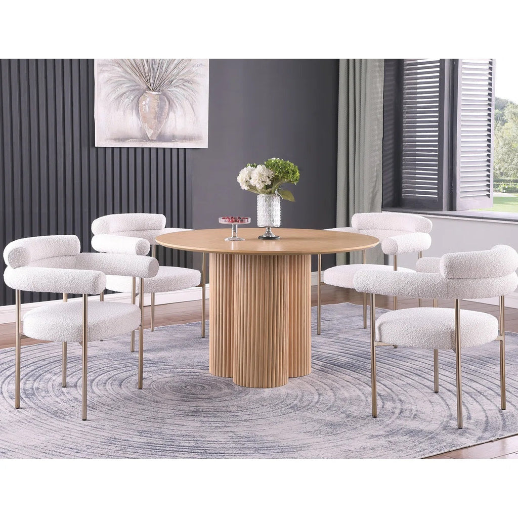 Set of 2 Boucle Fabric Kitchen Dining Chairs with Armrest