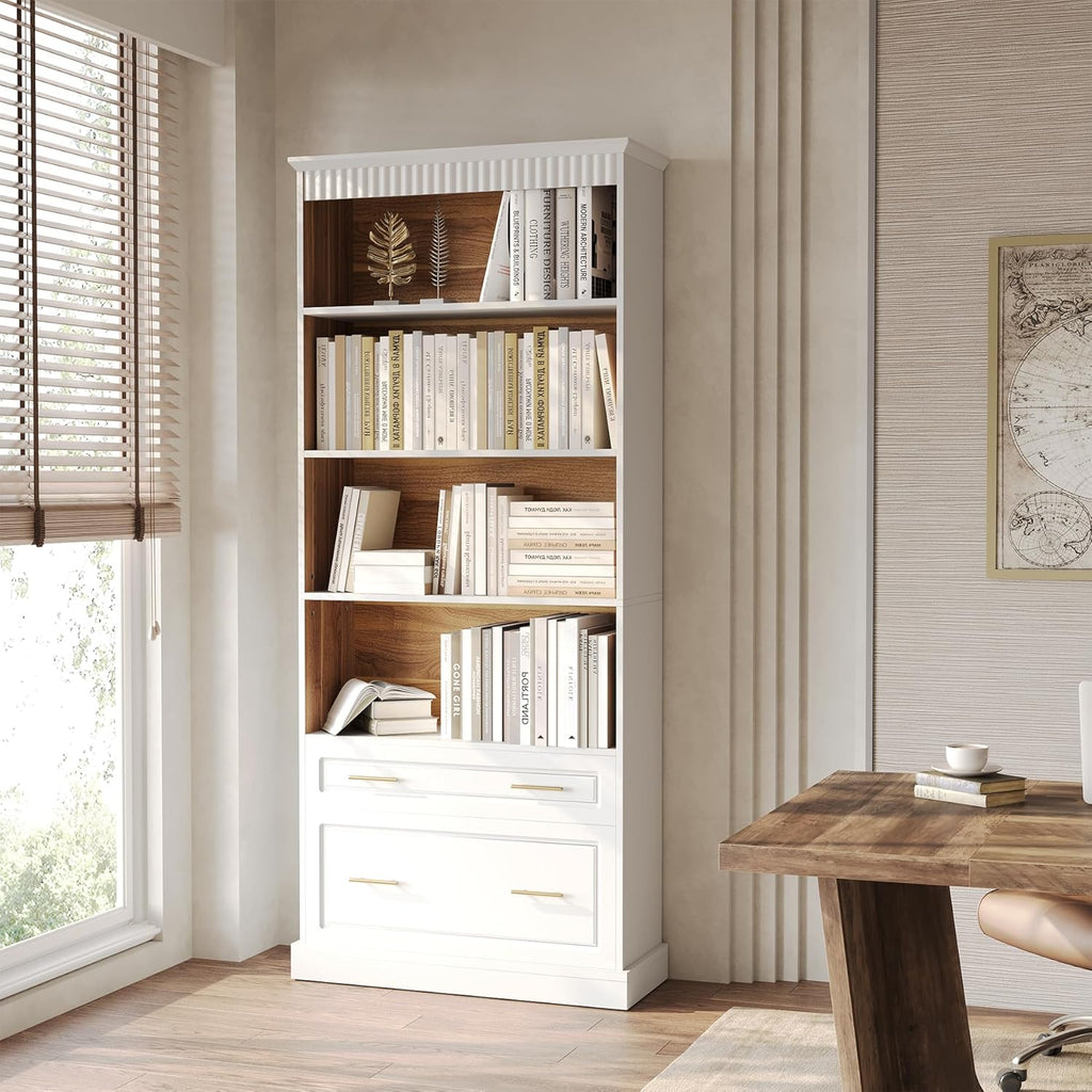 72.83" 5-Tier Bookcase with Drawers