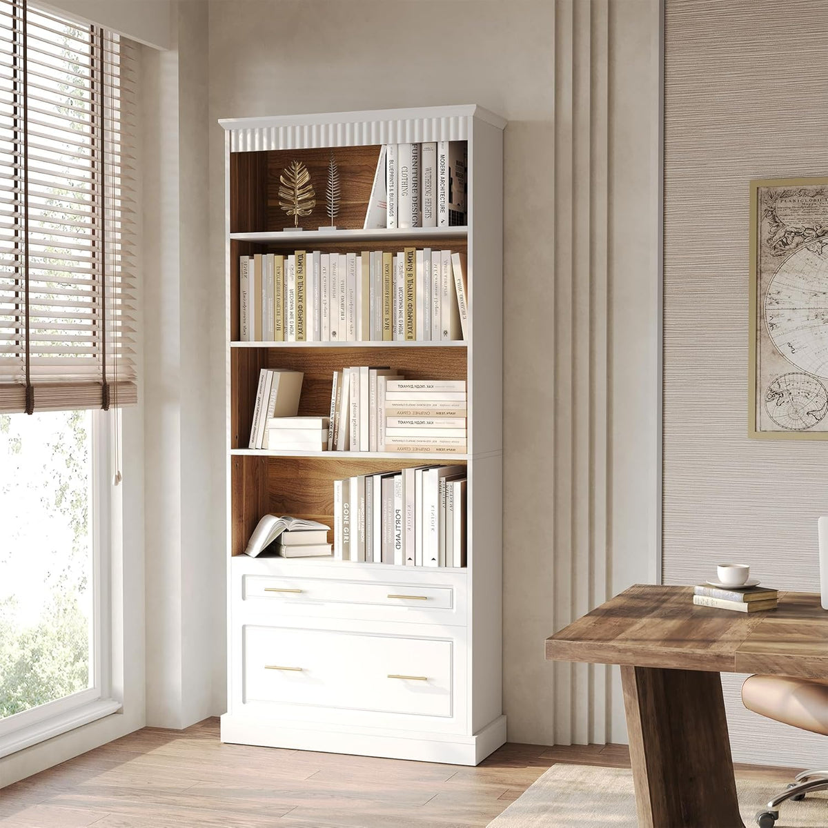 72.83" 5-Tier Bookcase with Drawers
