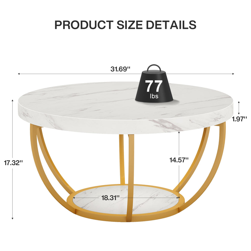 Modern Round Coffee Table - 31.7" 2 Tier Design
