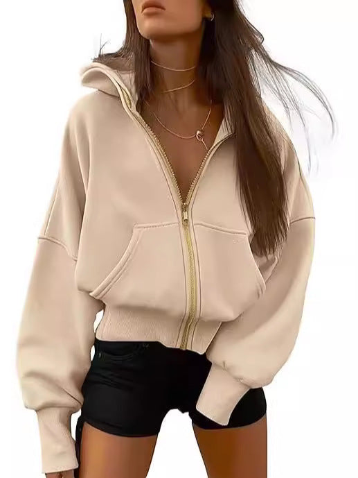 2026 Autumn Winter New Women's Fashion Zipper Hooded Long Sleeve Short Sportswear Casual Plush Hoodie