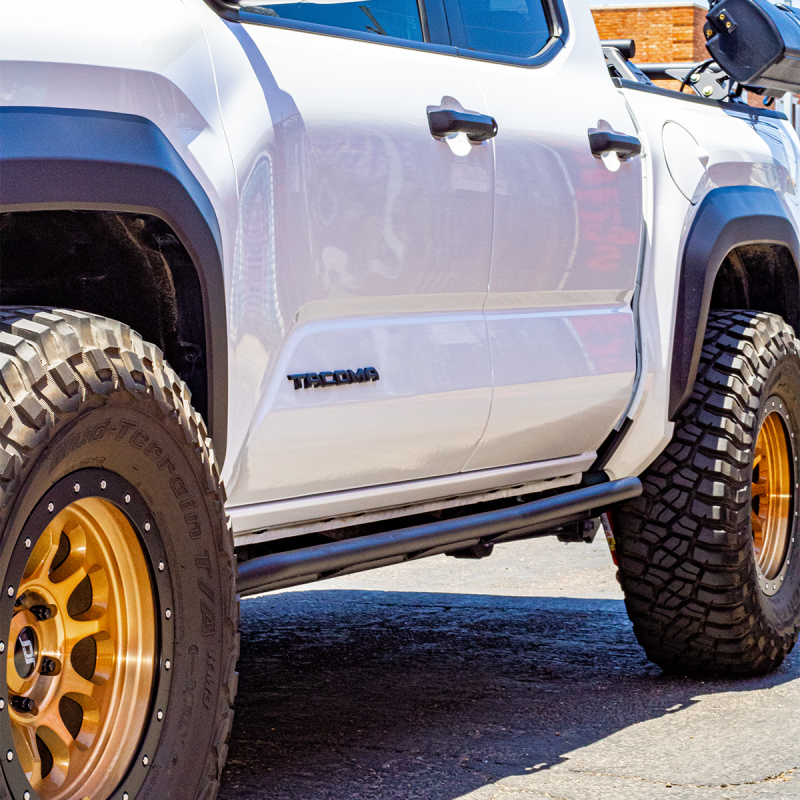 Cali Raised LED Cali Raised 2024+ Toyota Tacoma Trail Ed Rock Sliders - Double Cab Long Bed/Kick Out/PwdrCoat CR4070