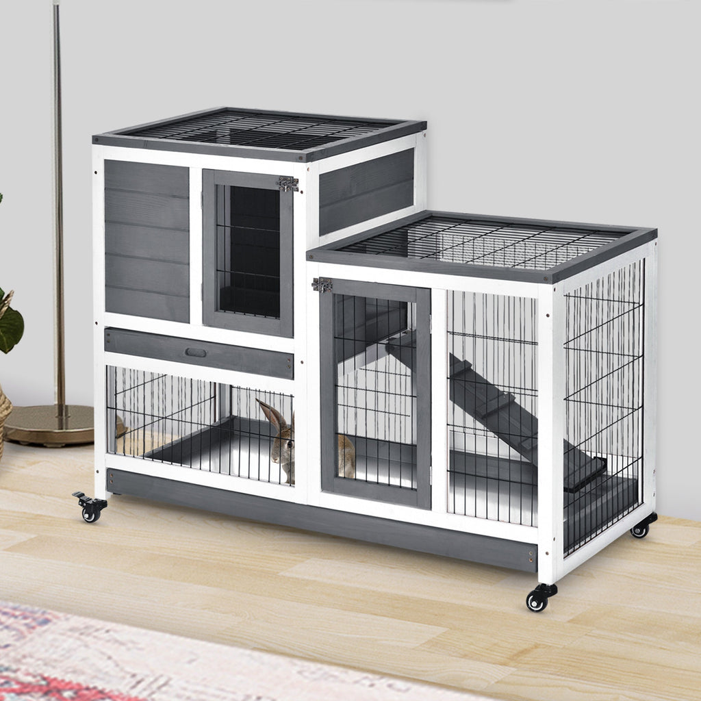 PawHut Wooden Rabbit Hutch Elevated Bunny Cage