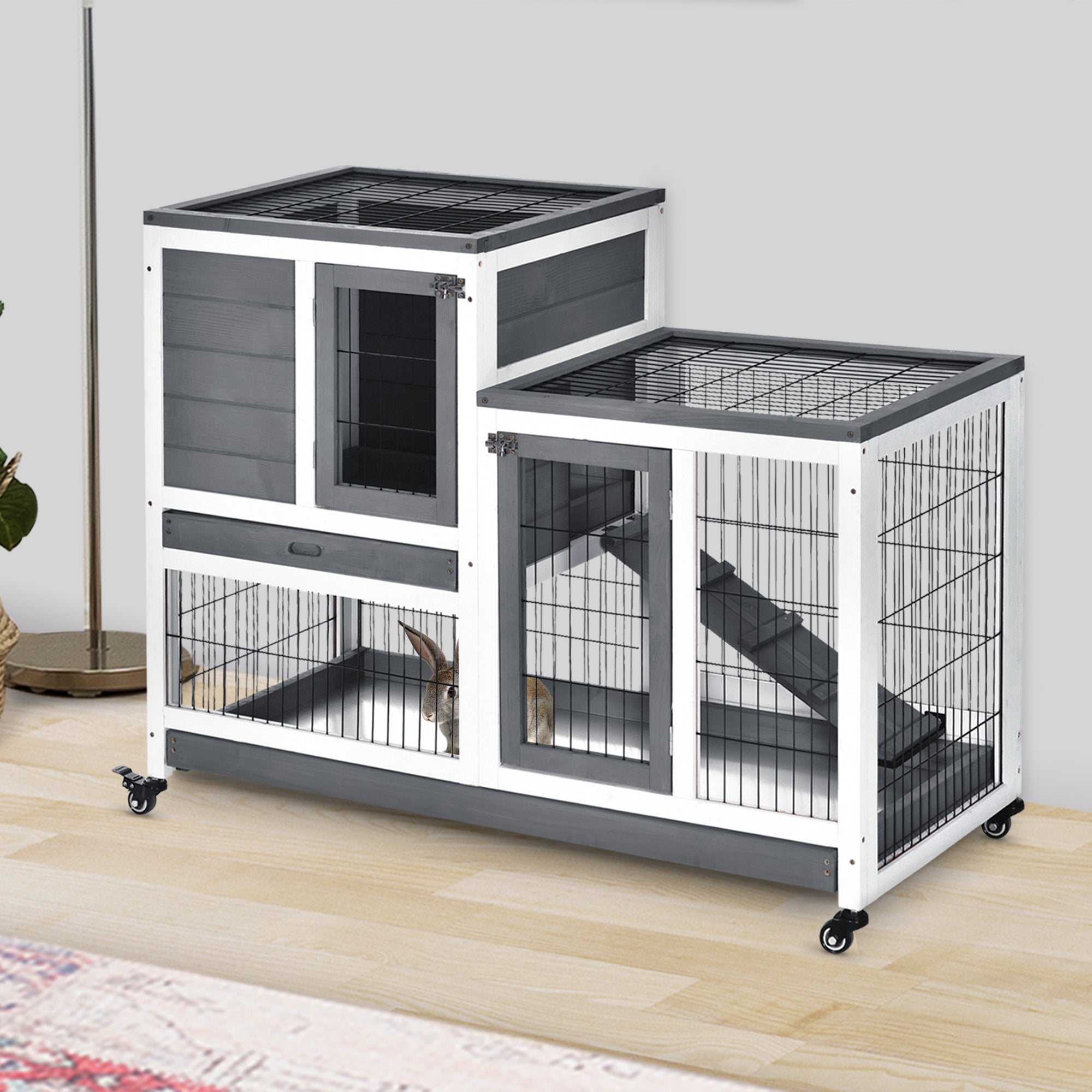 PawHut Wooden Rabbit Hutch Elevated Bunny Cage