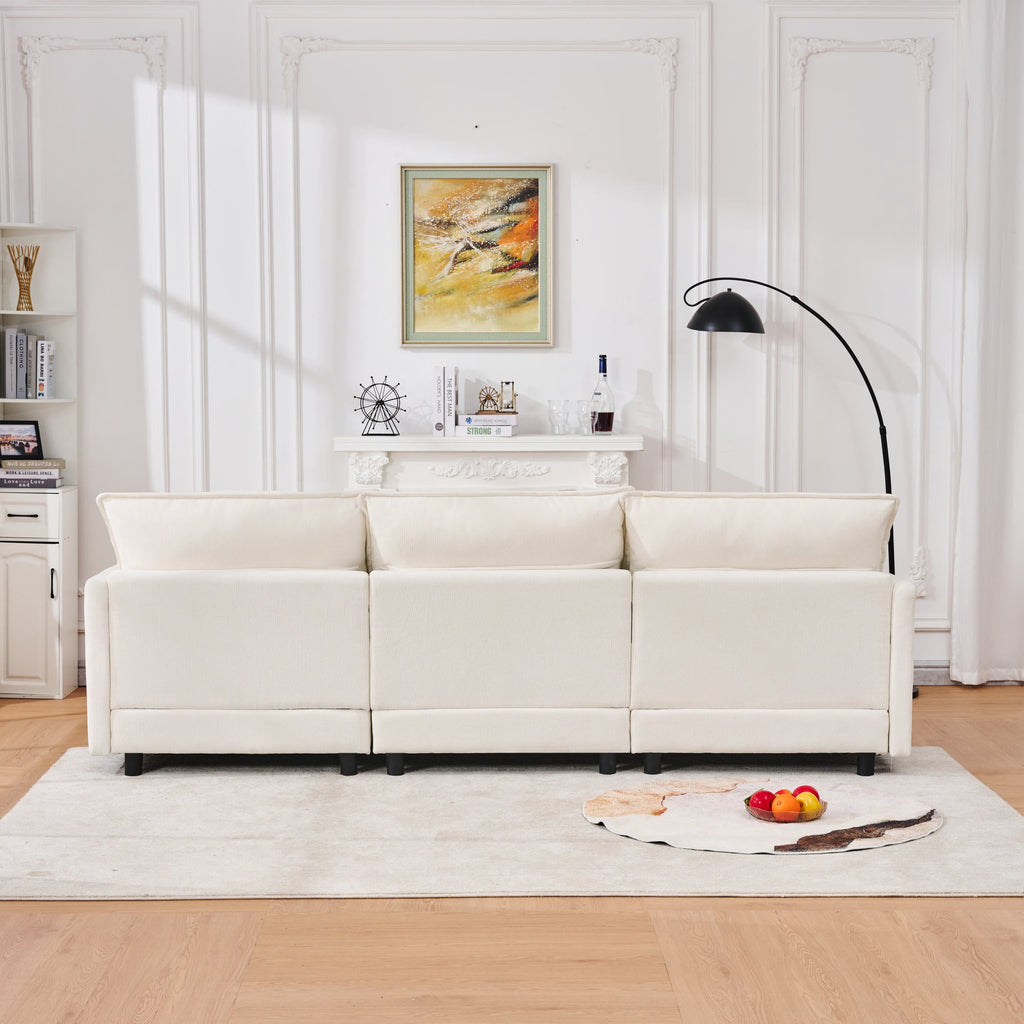 Chenille Modular Three-Seater Sofa with Movable Footstool