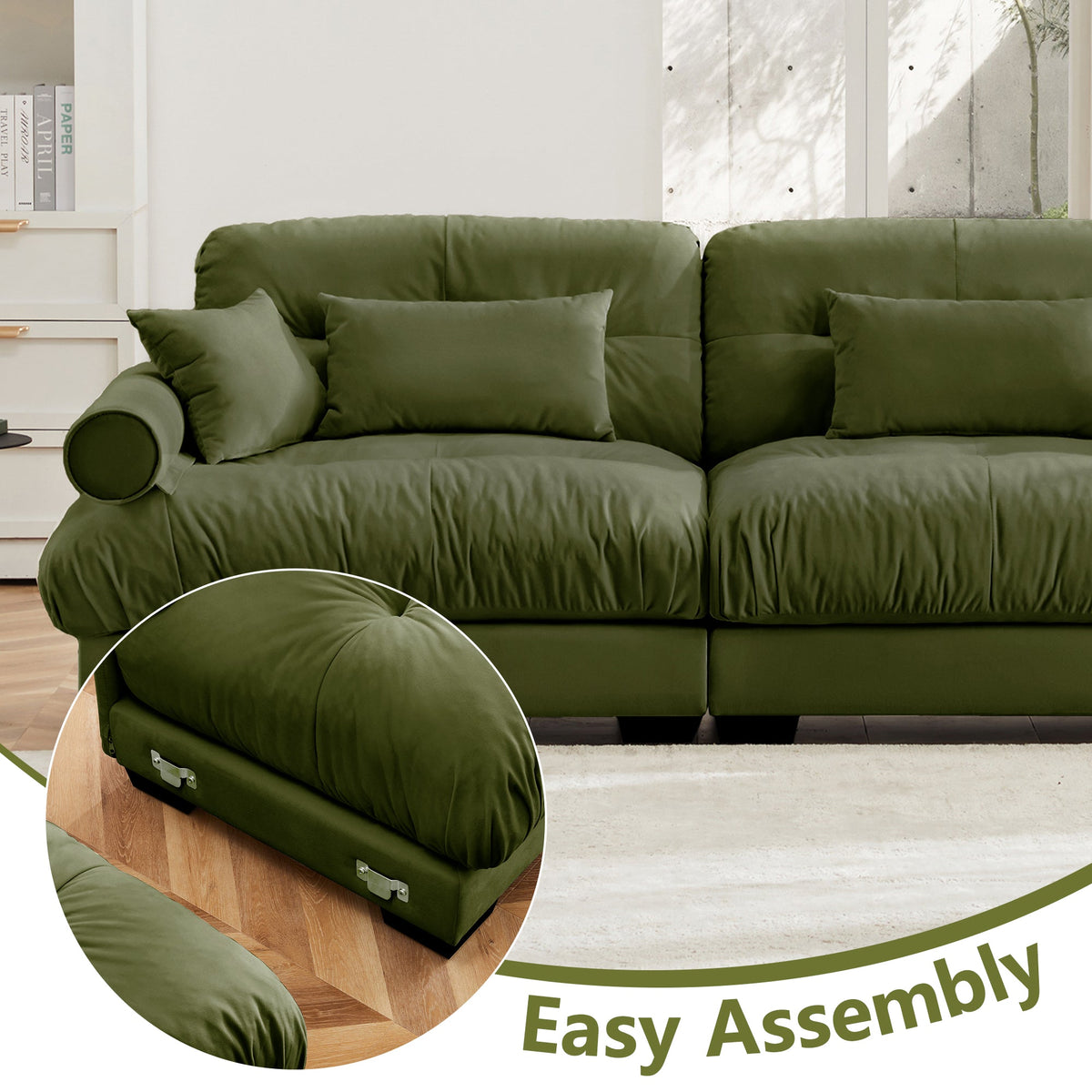 Extra Large 3 Seat Modern Velvet Sofa