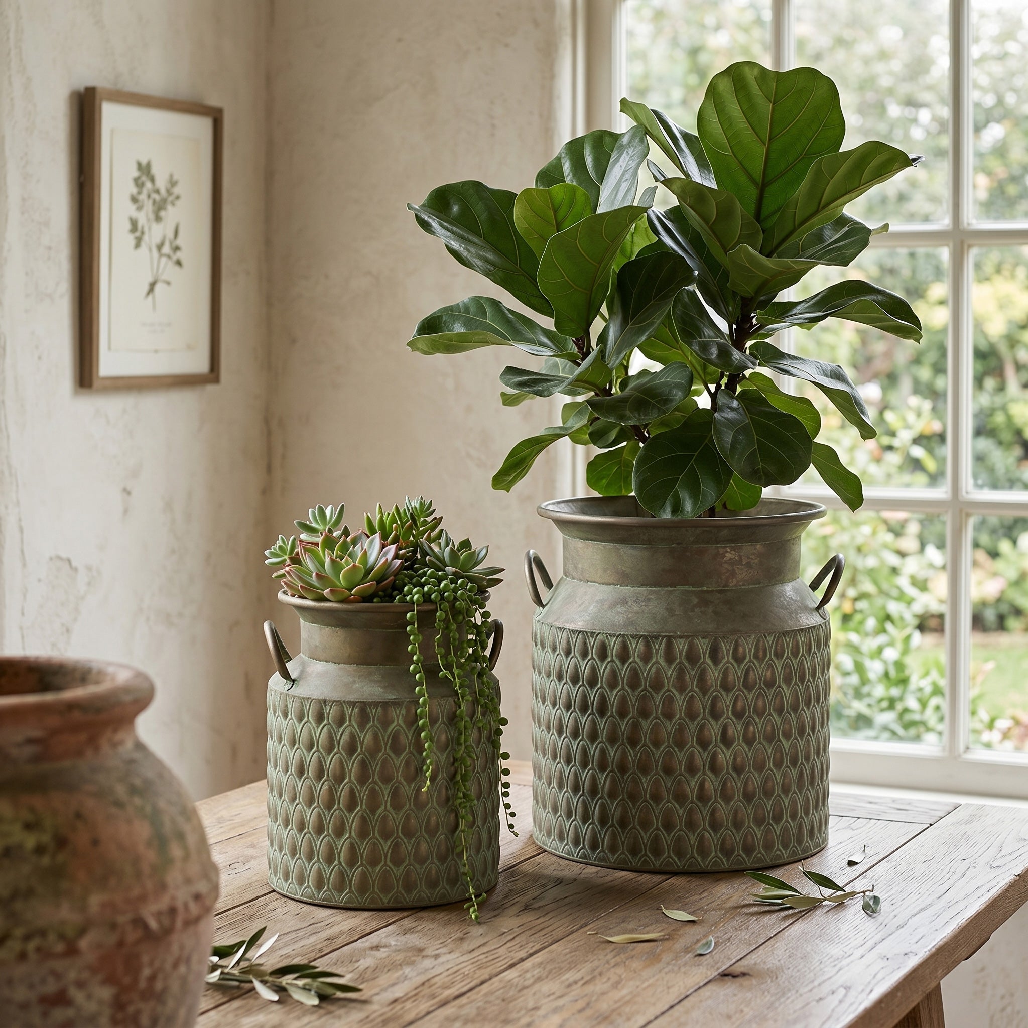 S/2 Iron Milk Jug Planters with Textured Finish