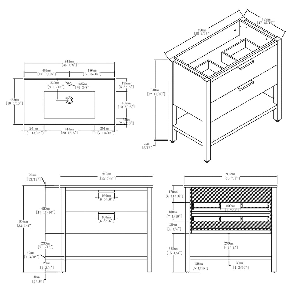 36 Inch Freestanding Bathroom Vanity with Sink and Soft-Close Drawer
