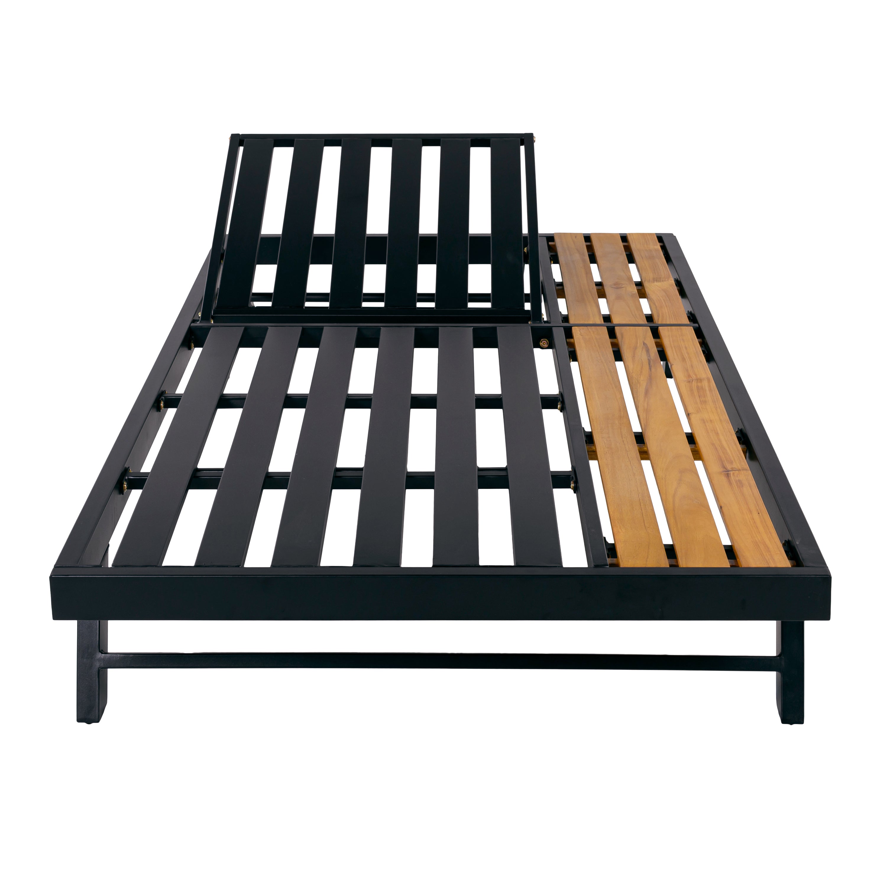 Black Iron + Teak Finish Chaise Lounge Frame