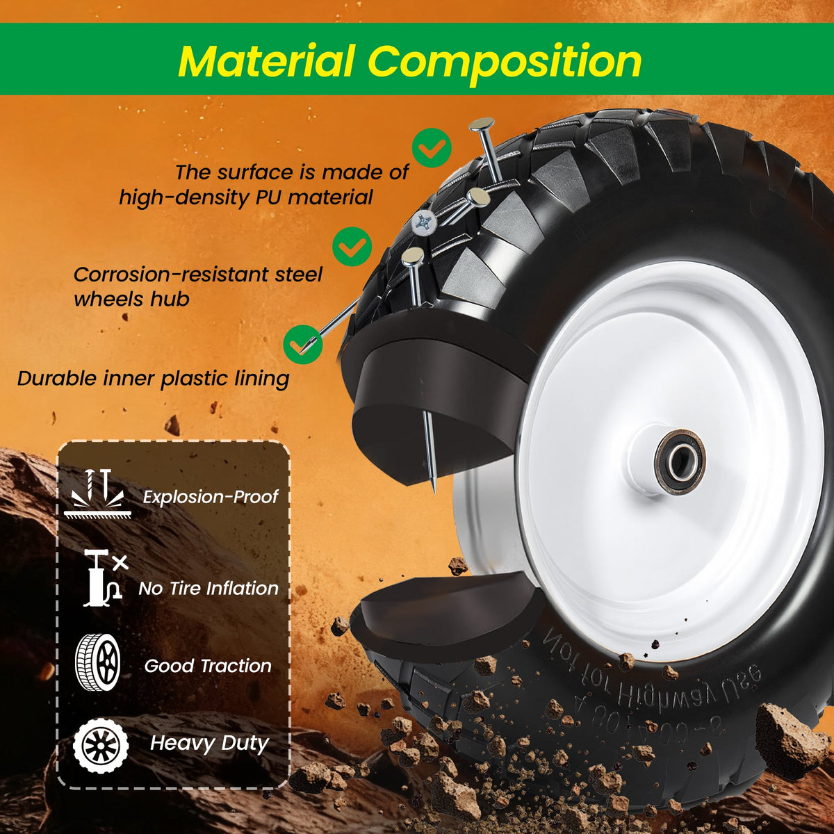 4.80/4.00-8 Flat-Free Solid Wheelbarrow Tire and Wheel