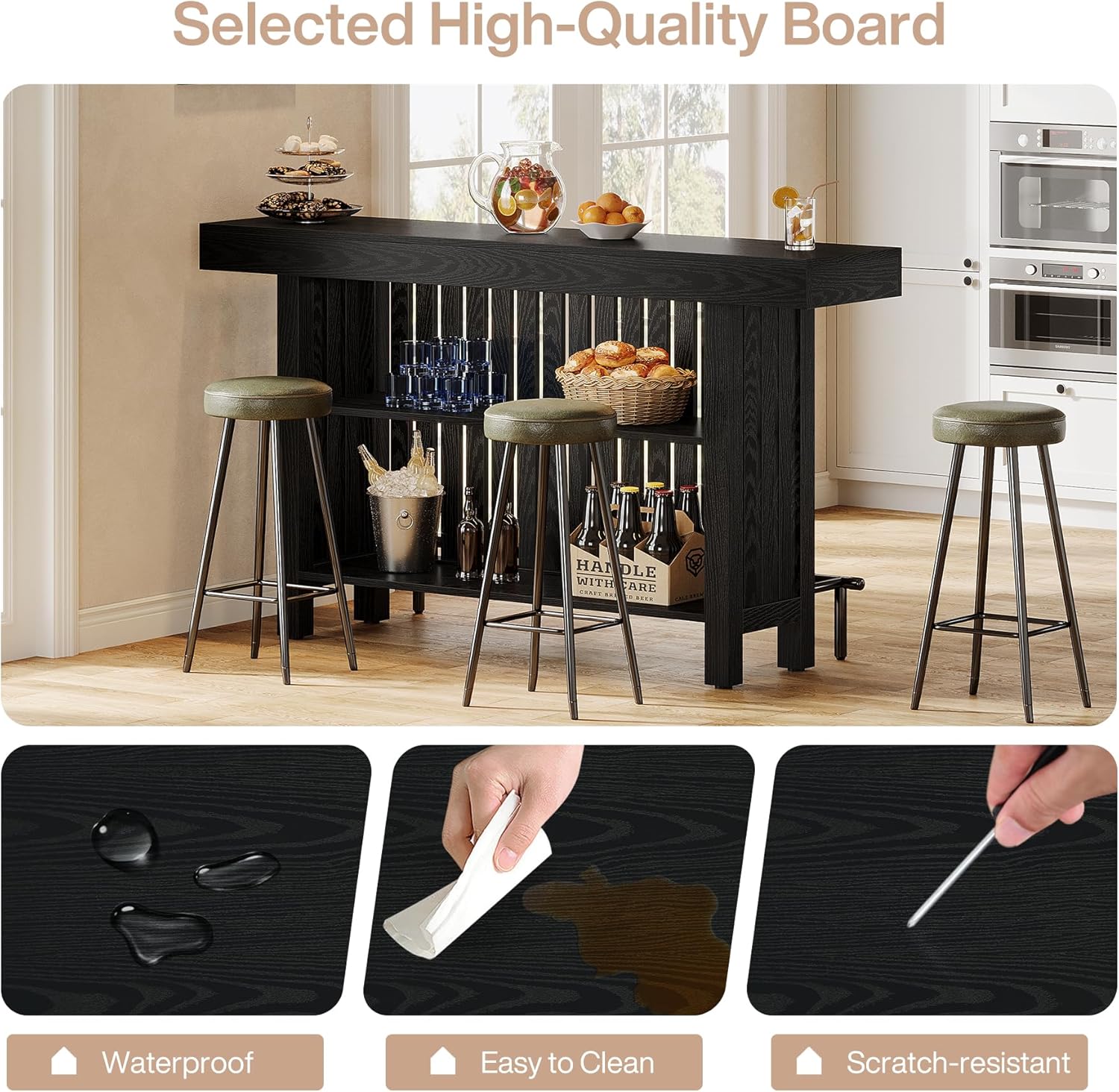 63" Modern Black Home Bar Unit