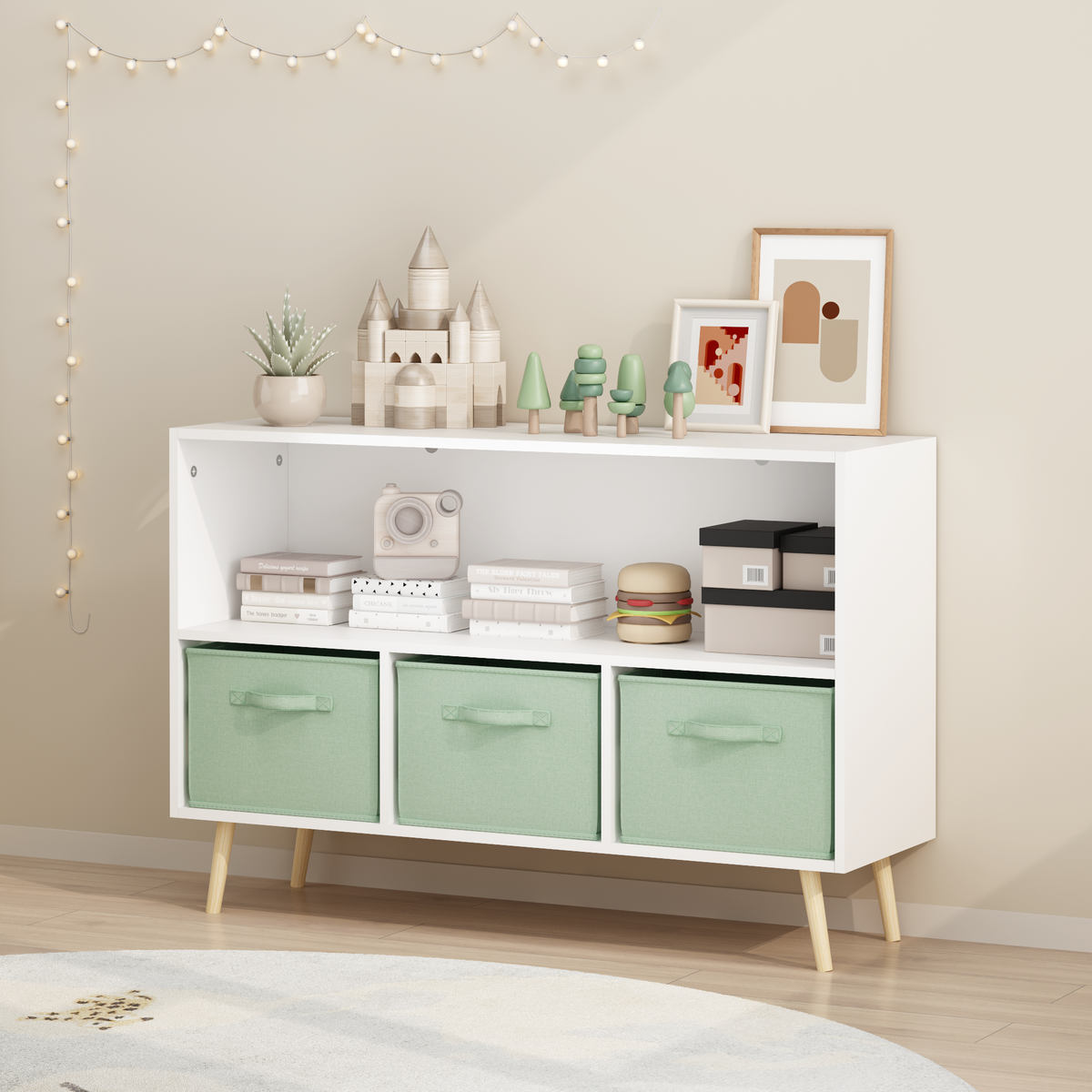 Kids Bookcase with Collapsible Fabric Drawers