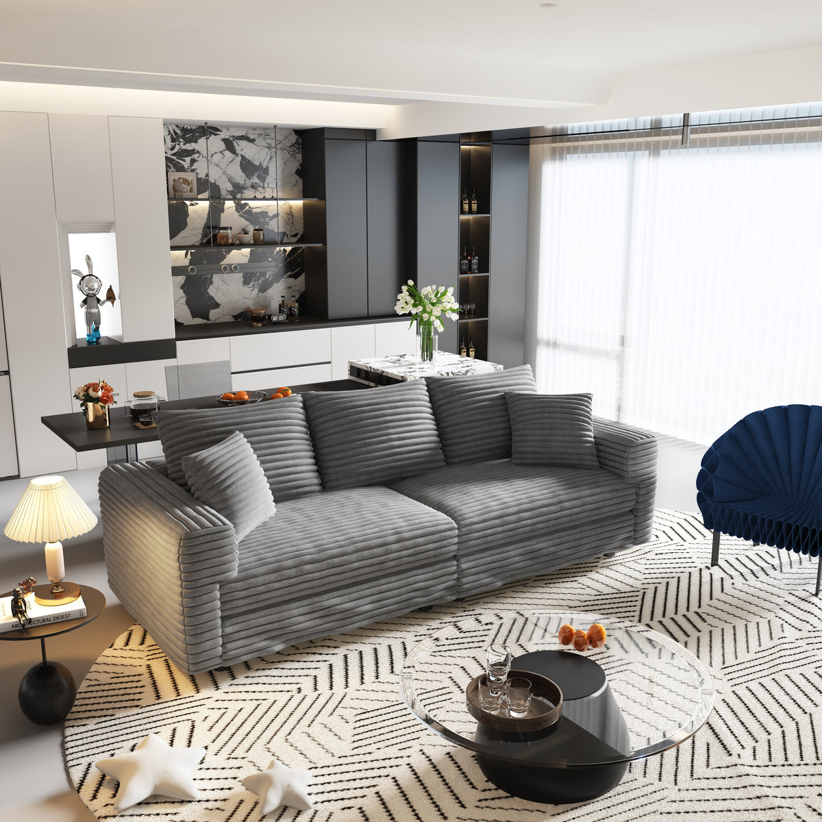 82.7" Plush Corduroy 3-Seat Sofa
