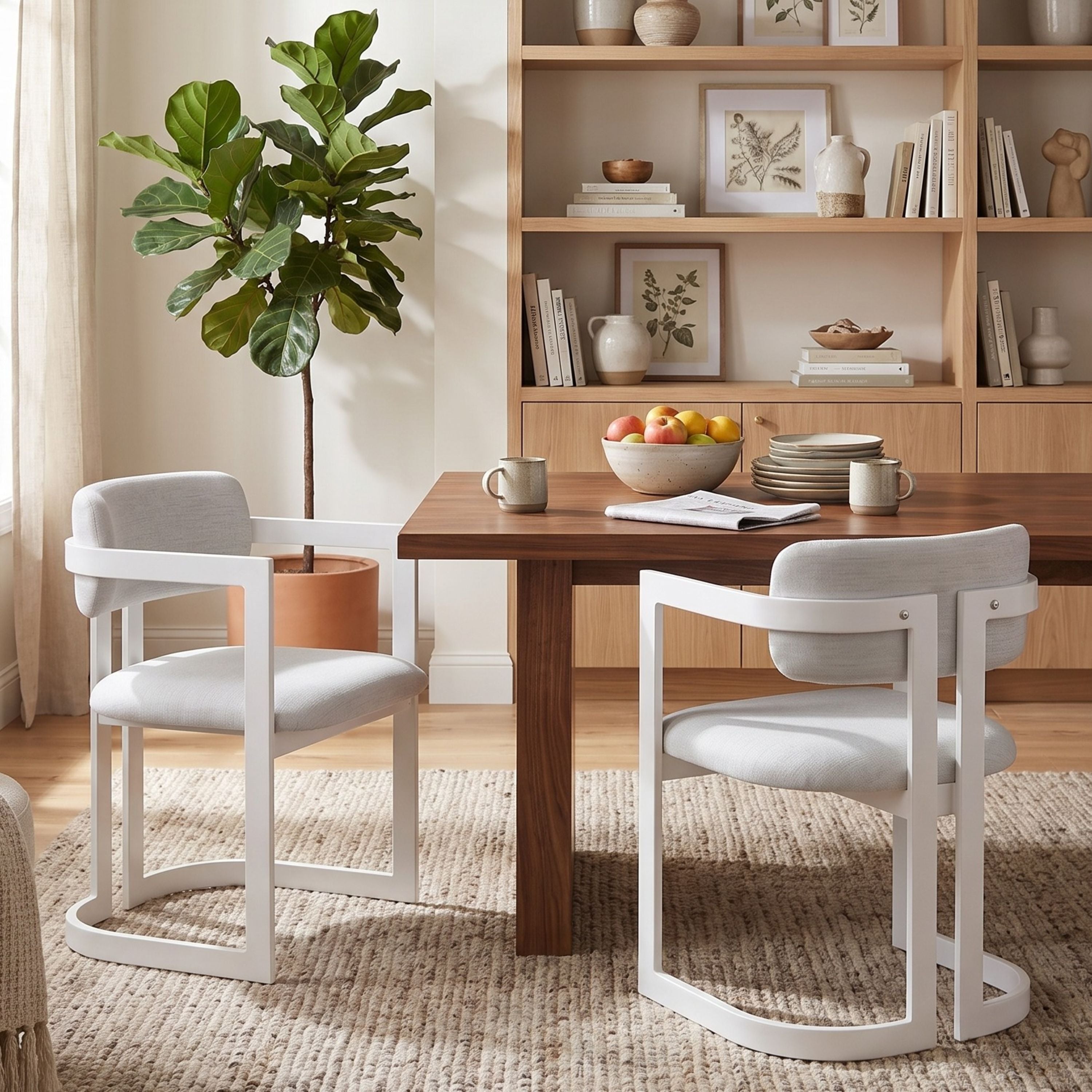Upholstered Dining Chairs Set of 2, Fabric Armchairs
