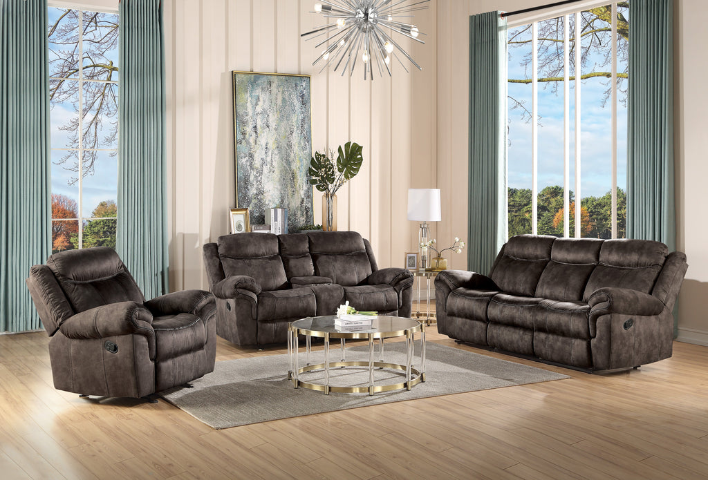 Zubaida Two Tone Chocolate Velvet Recliner Sofa with USB Port & Drop Down Table