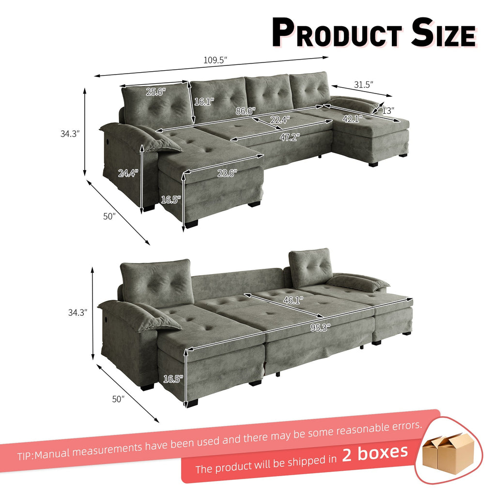 109.5" U-Shaped Sleeper Sofa with Pull Out Bed