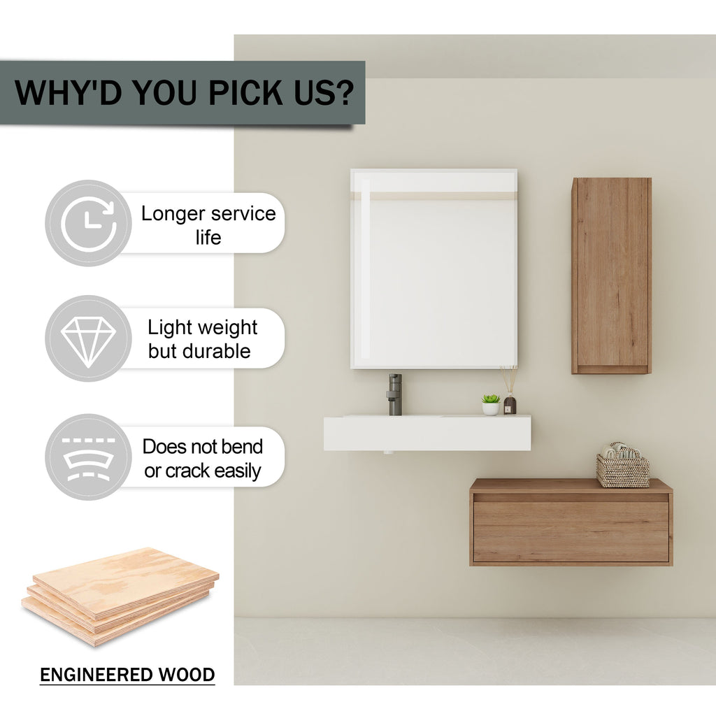 30 Inch Wall-Mounted Bathroom Vanity with Resin Sink and Side Cabinet