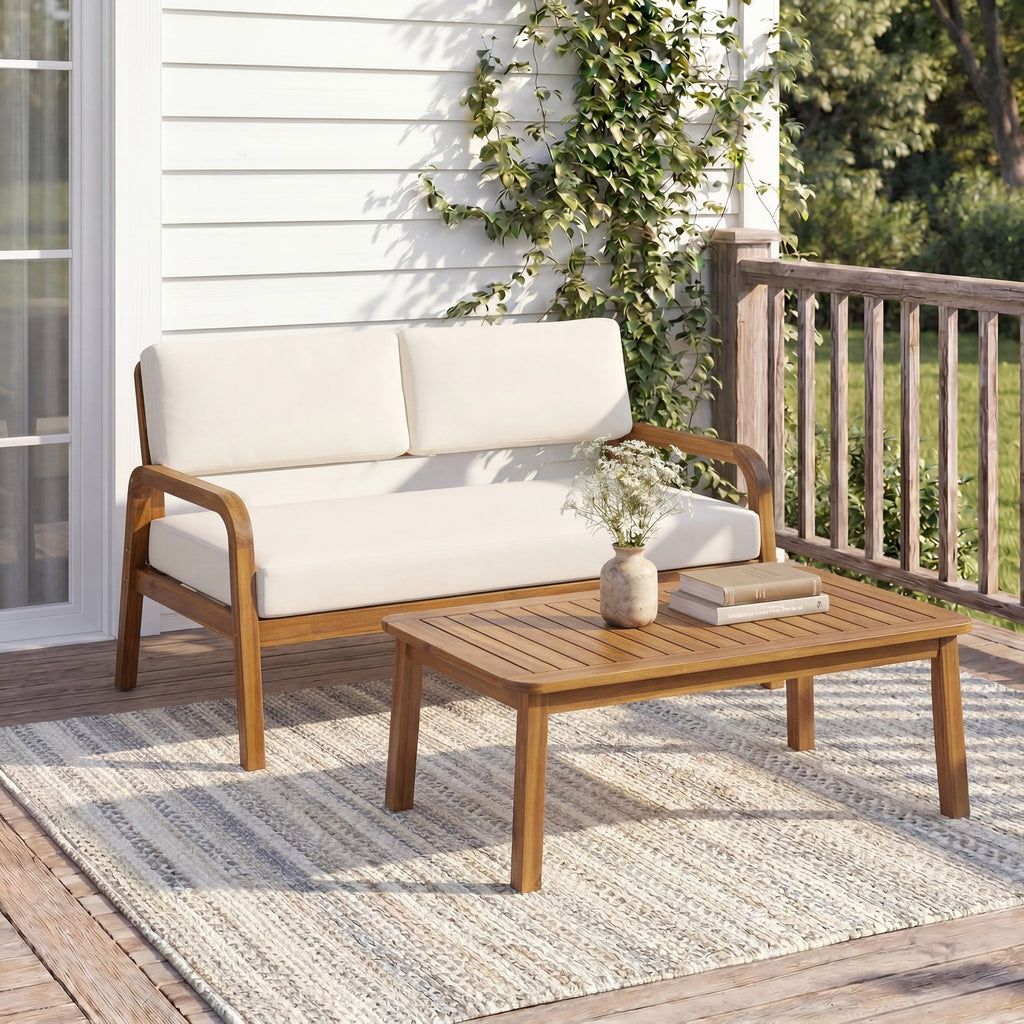 2-Piece Outdoor Sofa Set with Cushions in Teak