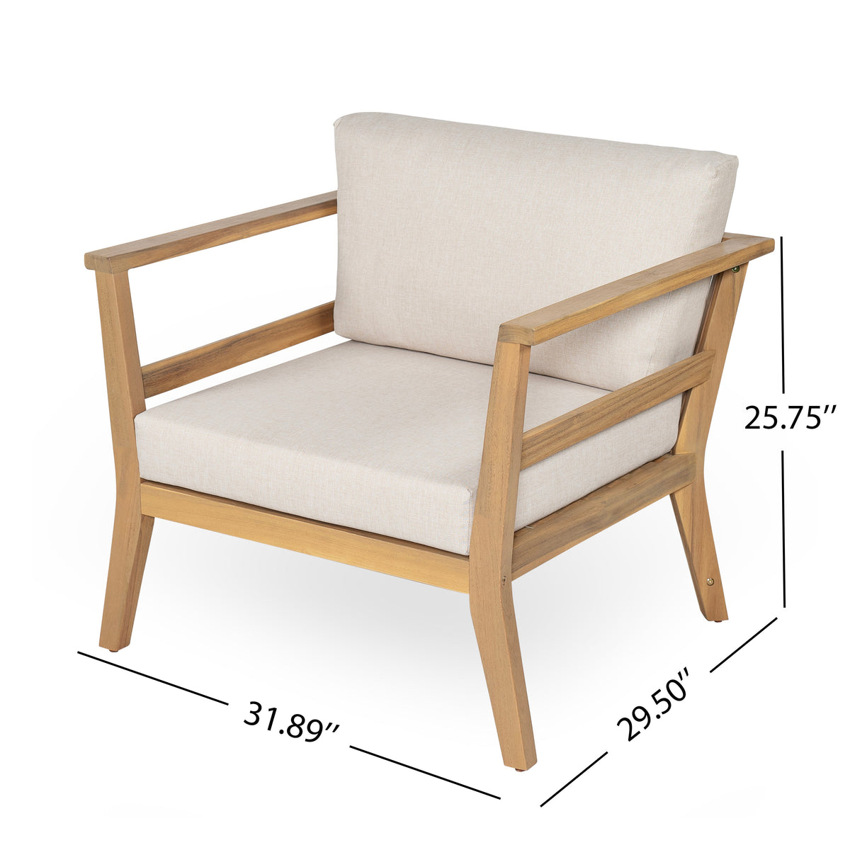 Outdoor Club Chair with Arms - Acacia Wood Arm Chair with Cushion