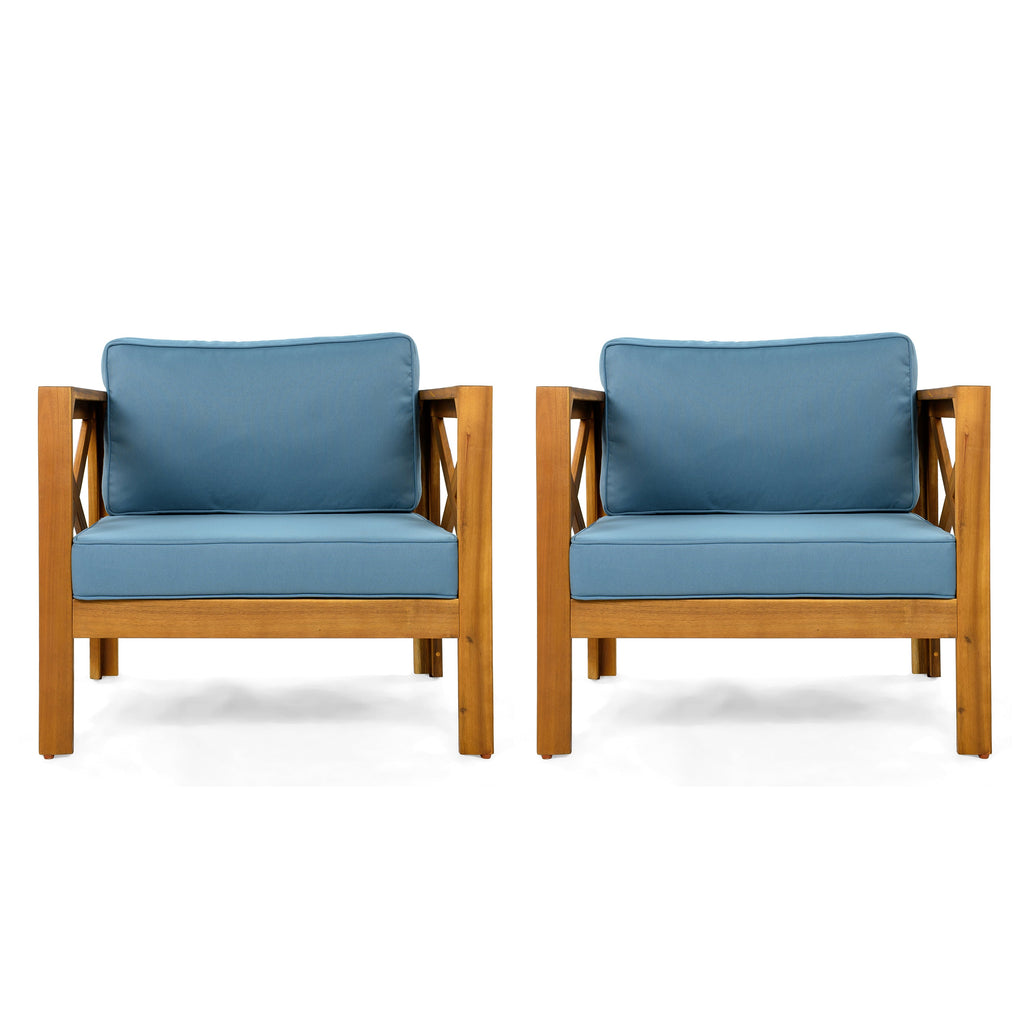 Outdoor Acacia Wood Club Wooden Armchair with Cushions (Set of 4)