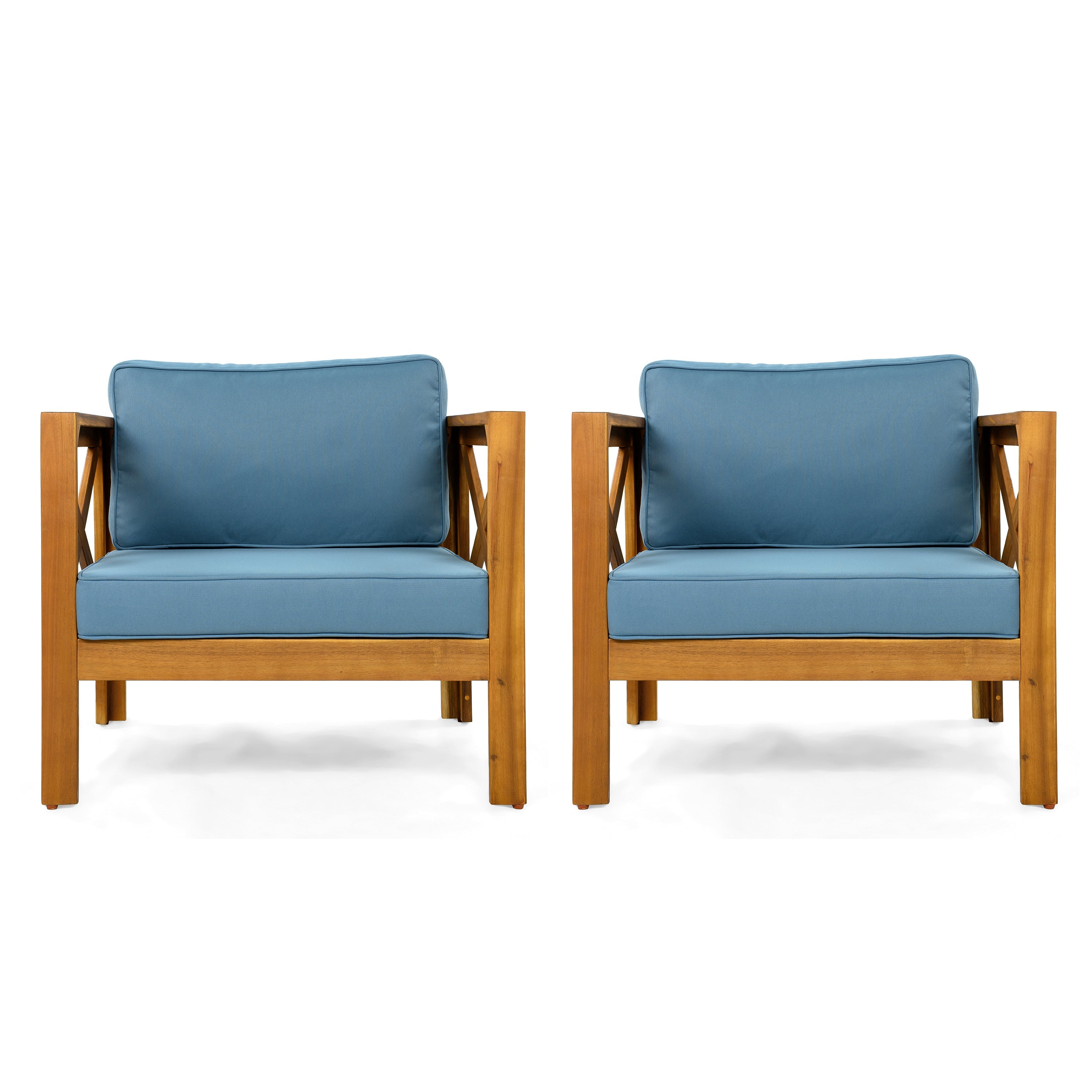 Outdoor Acacia Wood Club Wooden Armchair with Cushions (Set of 4)