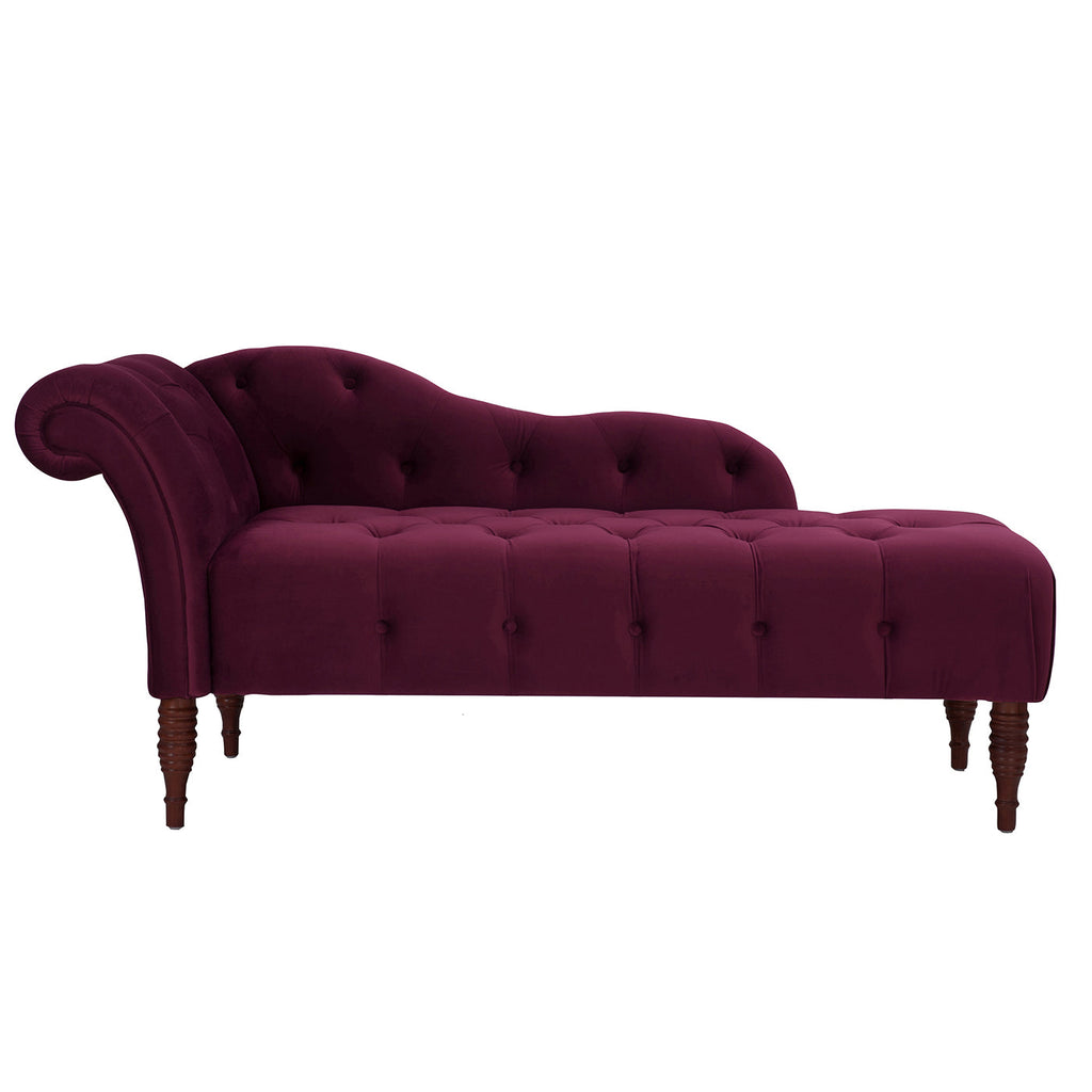 Samuel Tufted Roll Arm Chaise Lounge in Burgundy Velvet