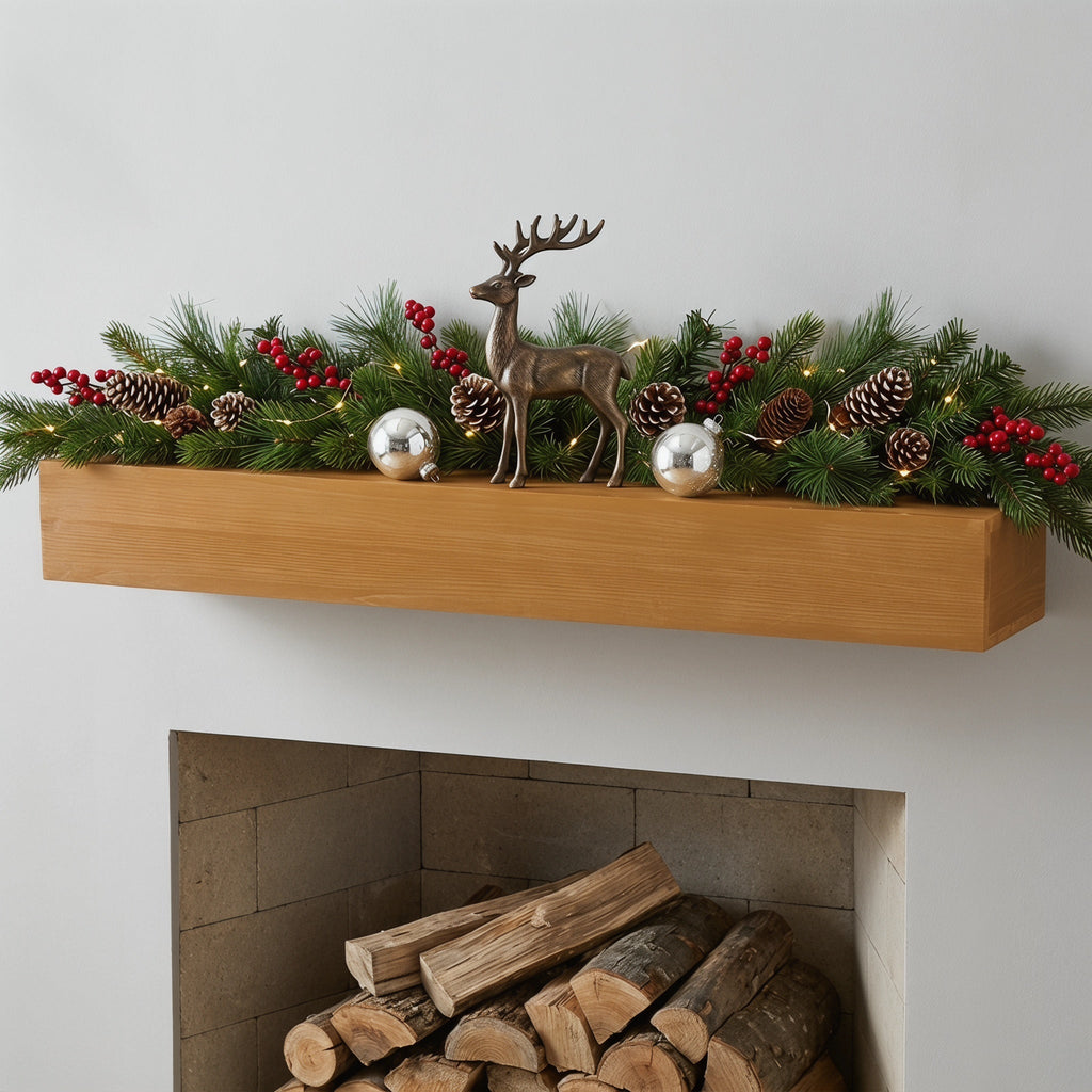 60" Fireplace Mantel Fir Wood Wall-Mounted & Floating Shelf