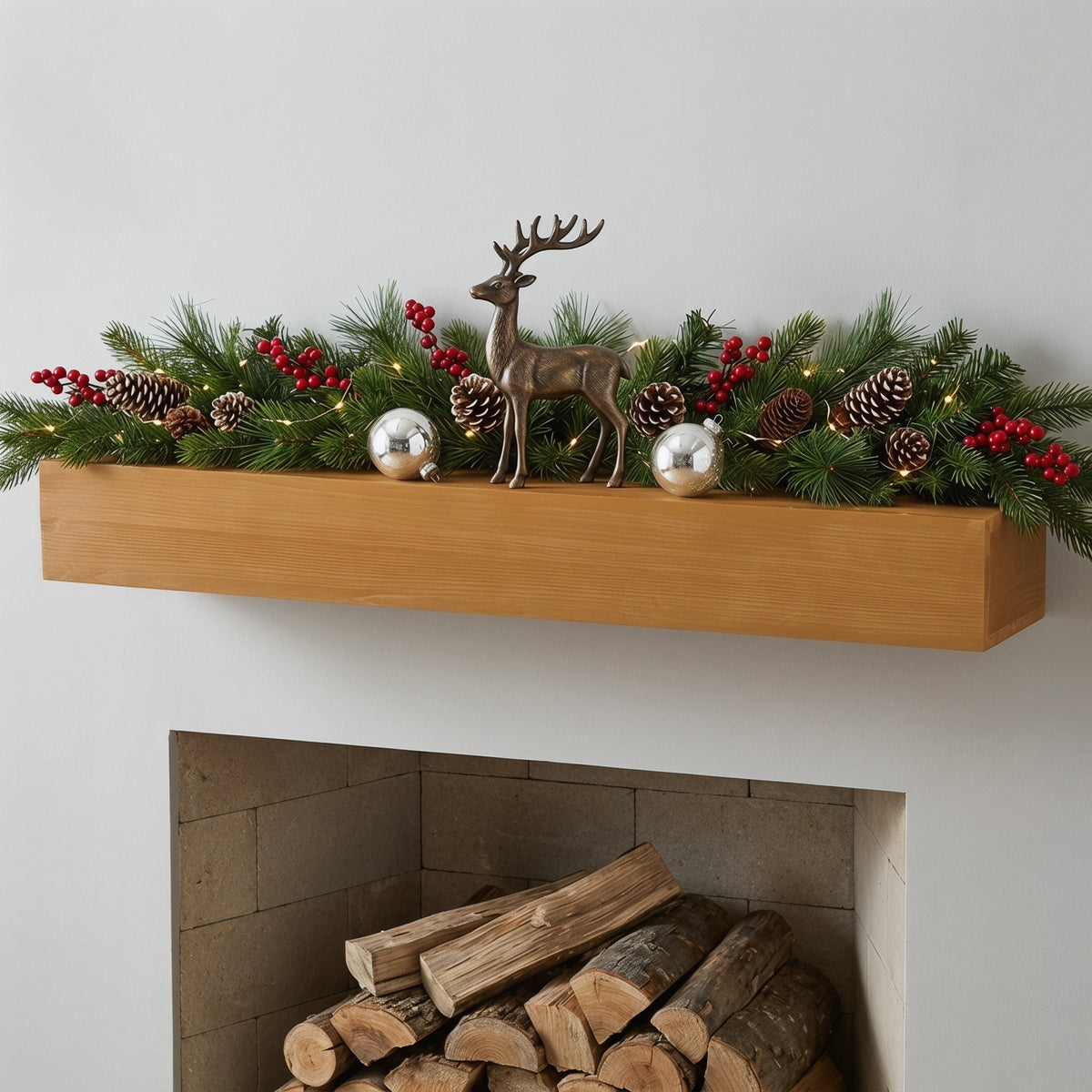 60" Fireplace Mantel Fir Wood Wall-Mounted & Floating Shelf