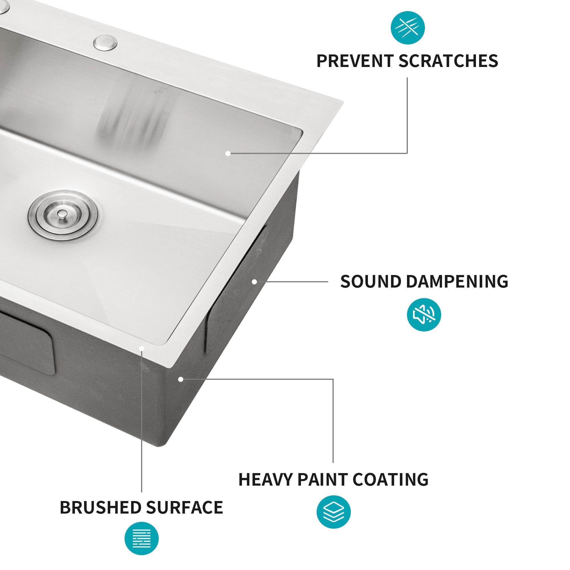 33" Single Bowl Drop In Kitchen Sink - 16 Gauge Stainless Steel