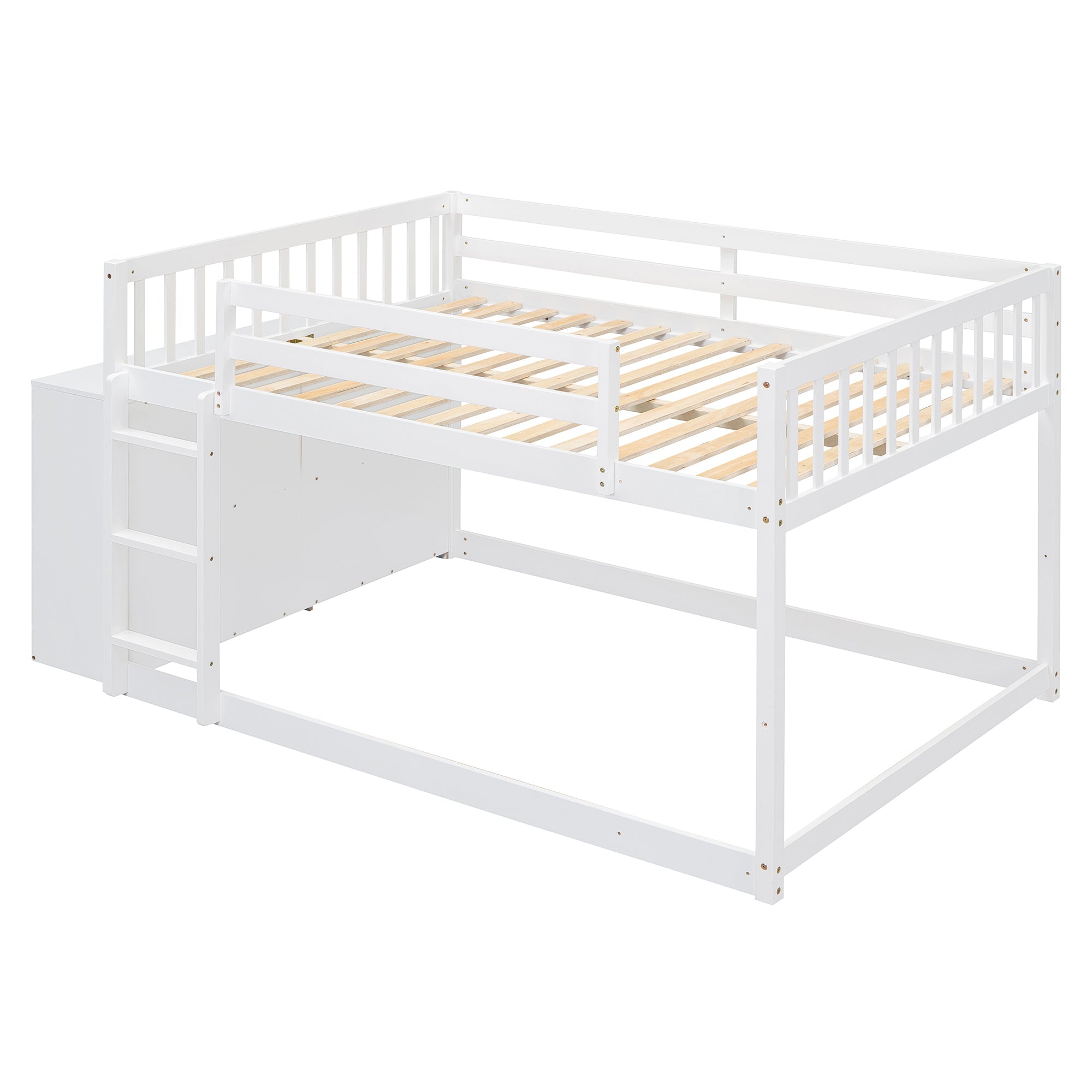 Full Over Full Bunk Bed with 4 Drawers and 3 Shelves - White