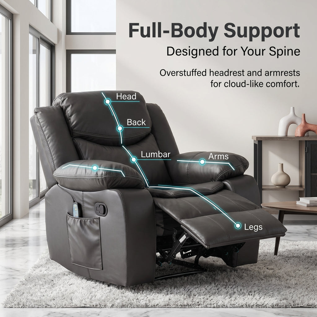 Grey Air Leather Recliner Chair With Vibration And Heating