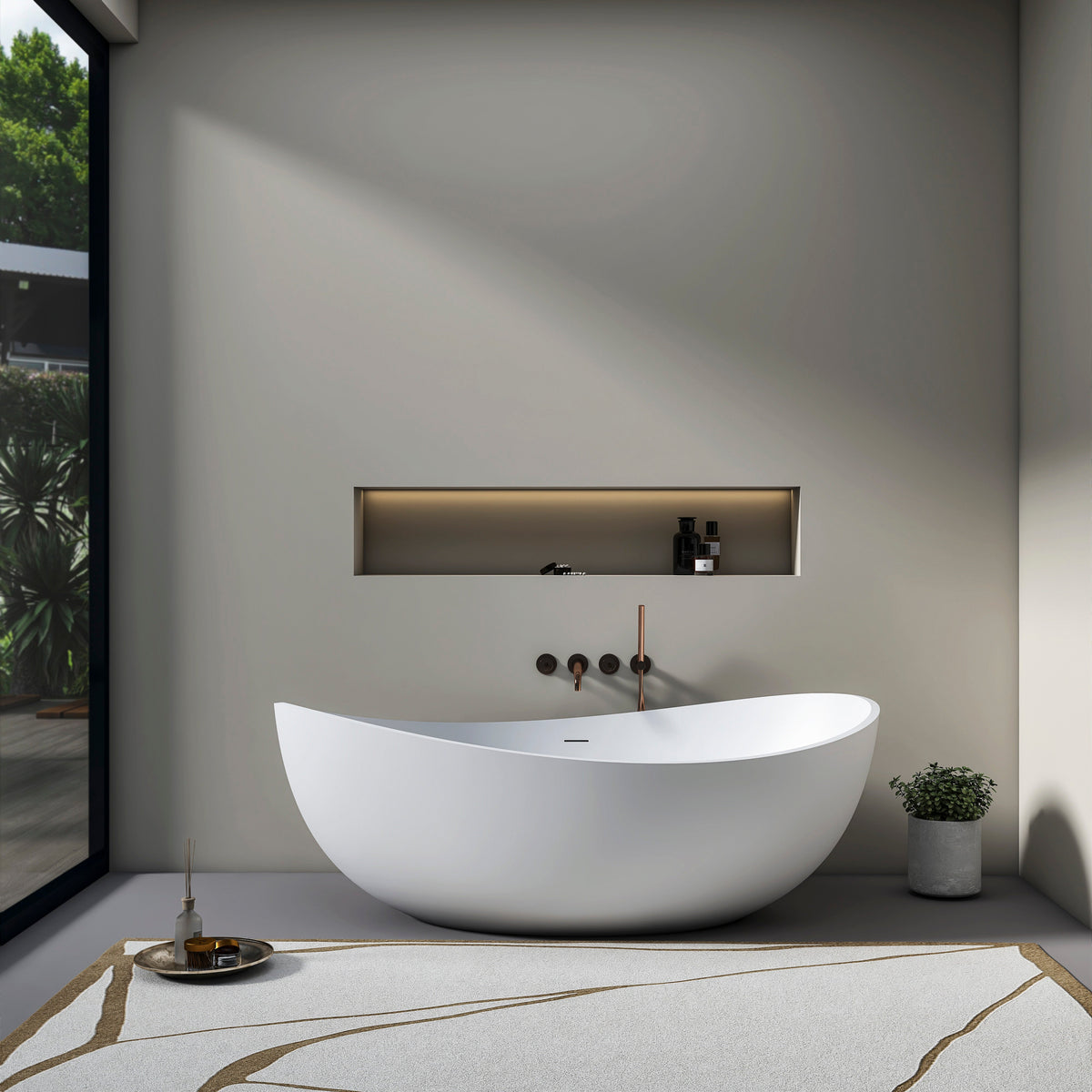 70 Inch Freestanding Solid Surface Soaking Bathtub