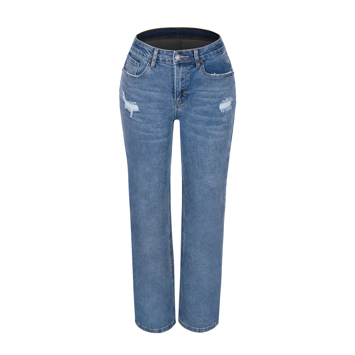 Women's Loose-fit Straight-leg Ripped High-elastic Jeans